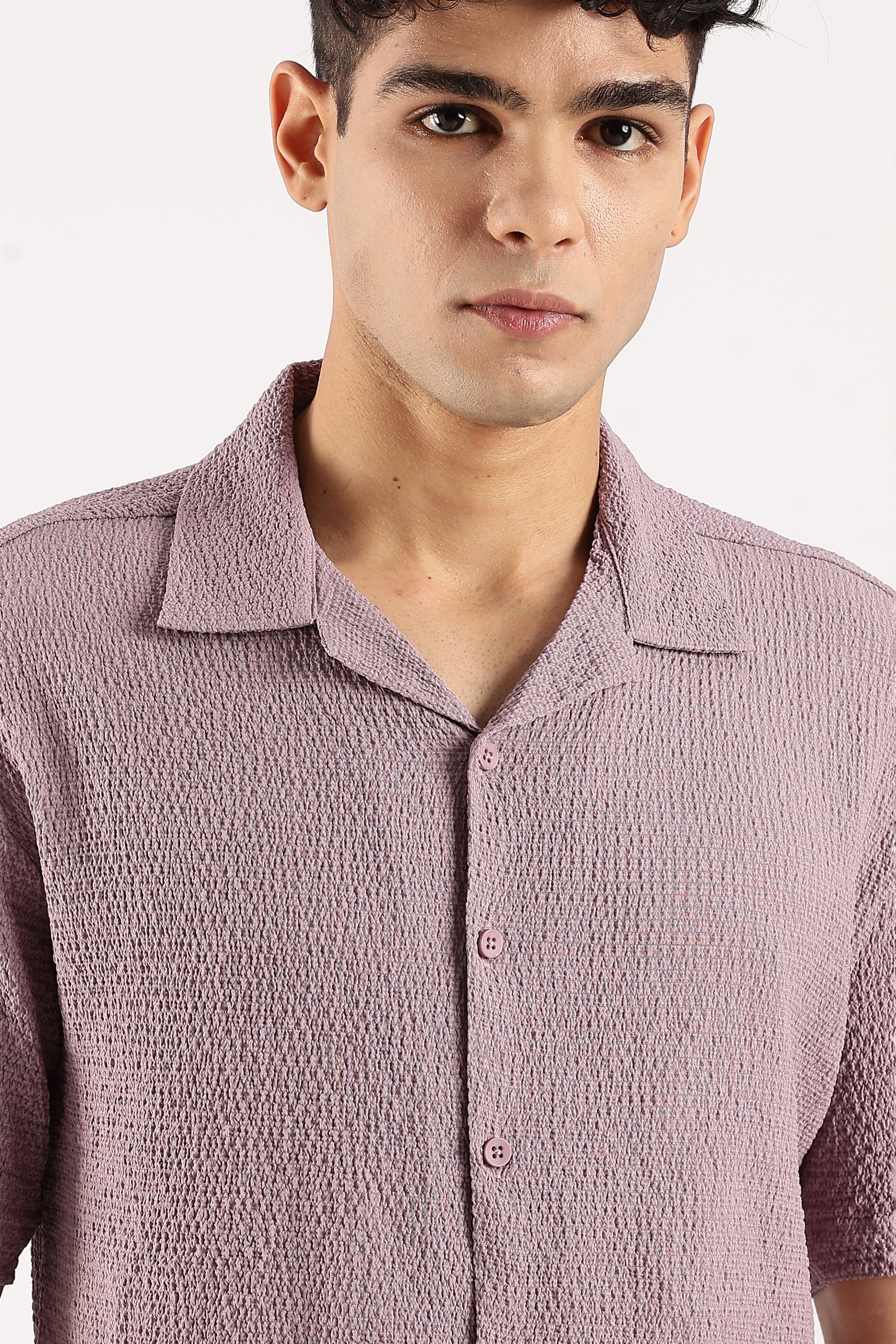Men Lavender Poly Textured Shirt