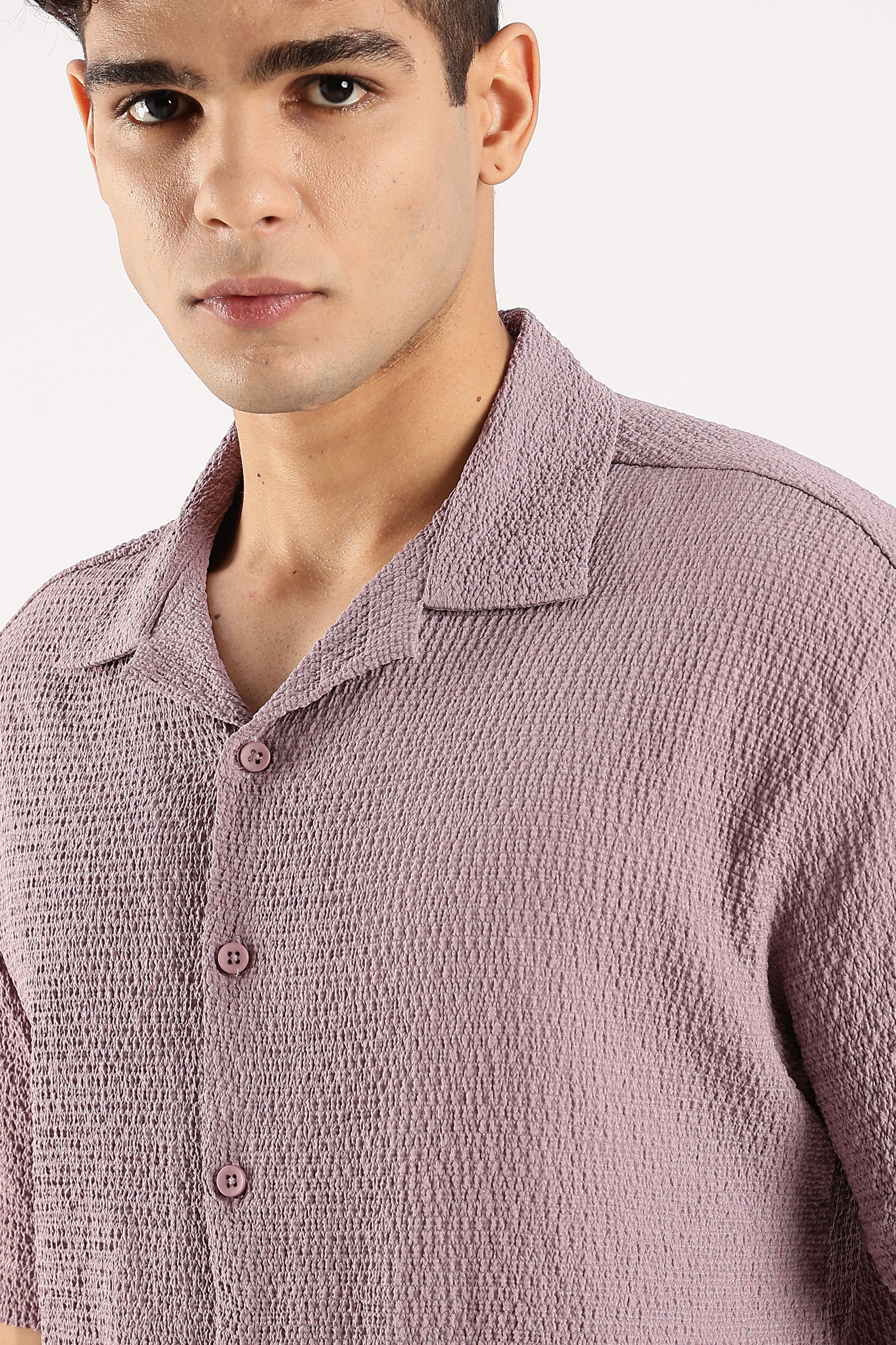 Men Lavender Poly Textured Shirt