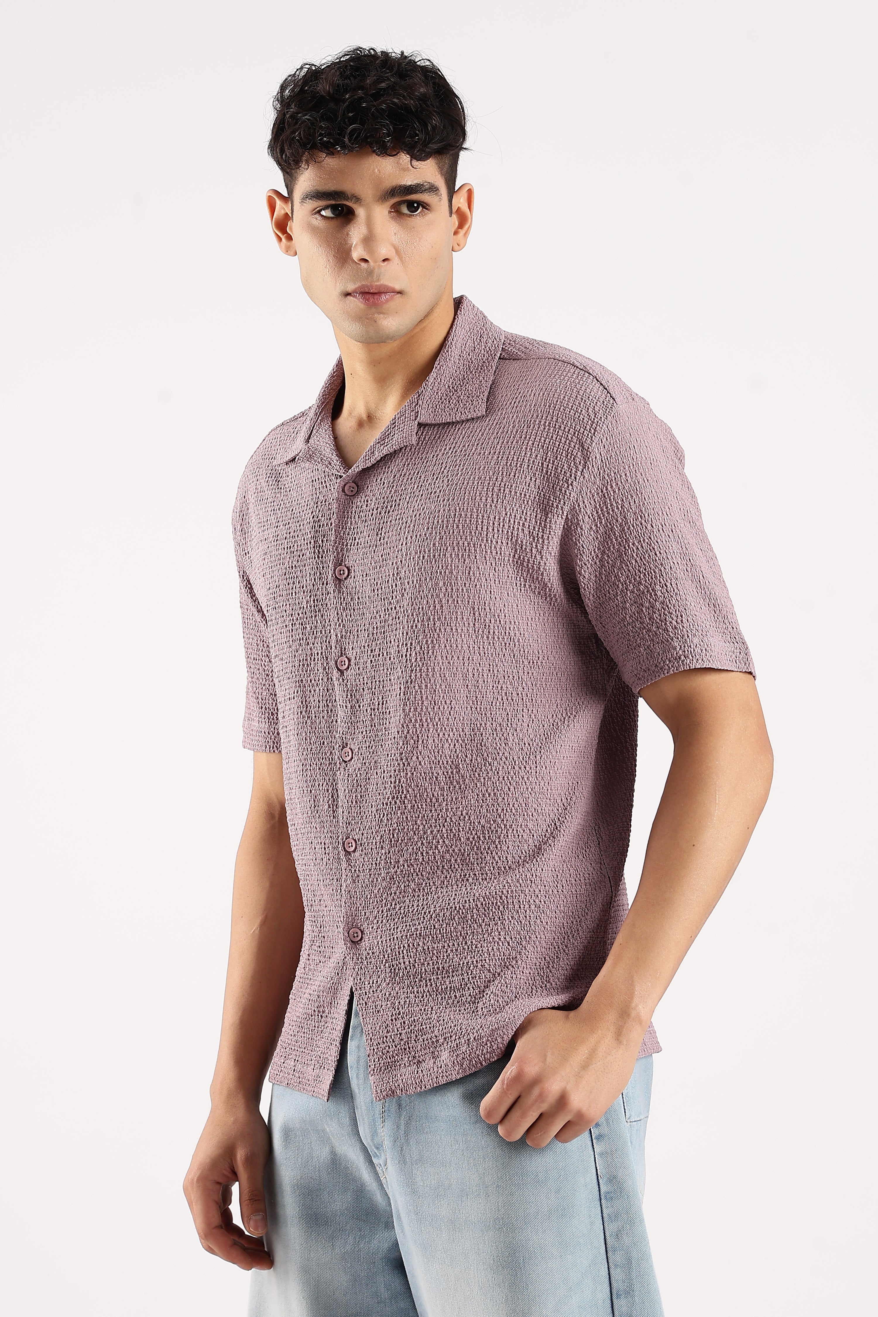 Men Lavender Poly Textured Shirt