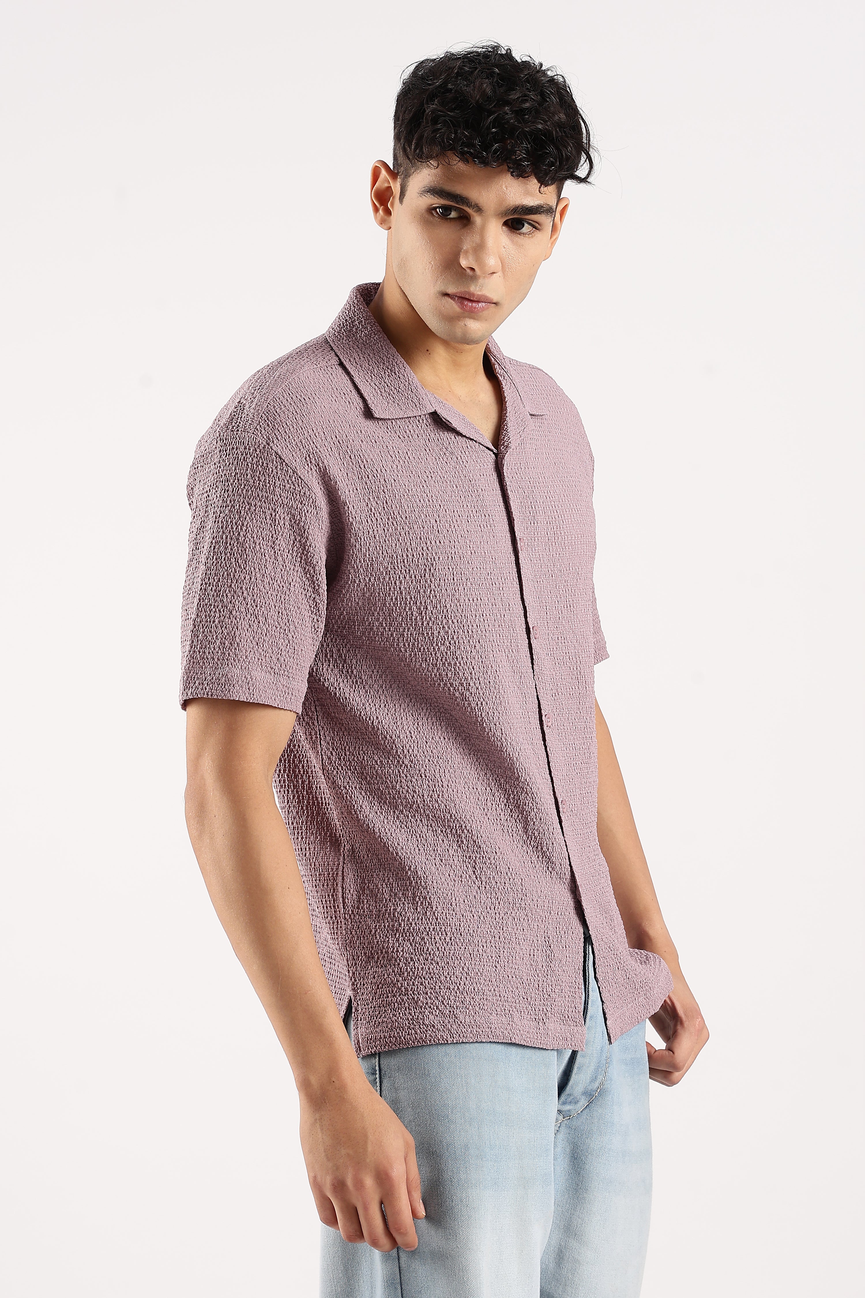 Men Lavender Poly Textured Shirt