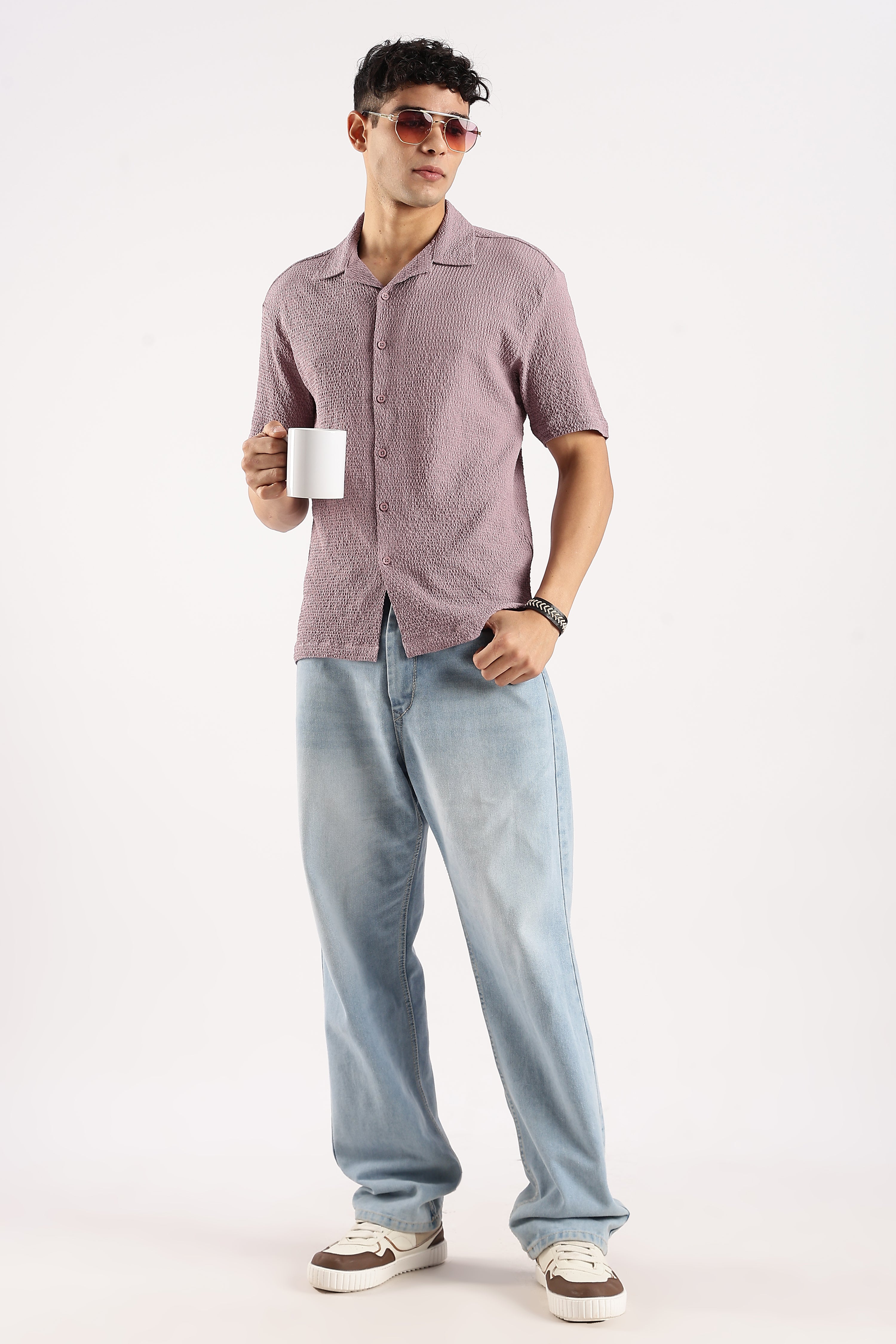 Men Lavender Poly Textured Shirt