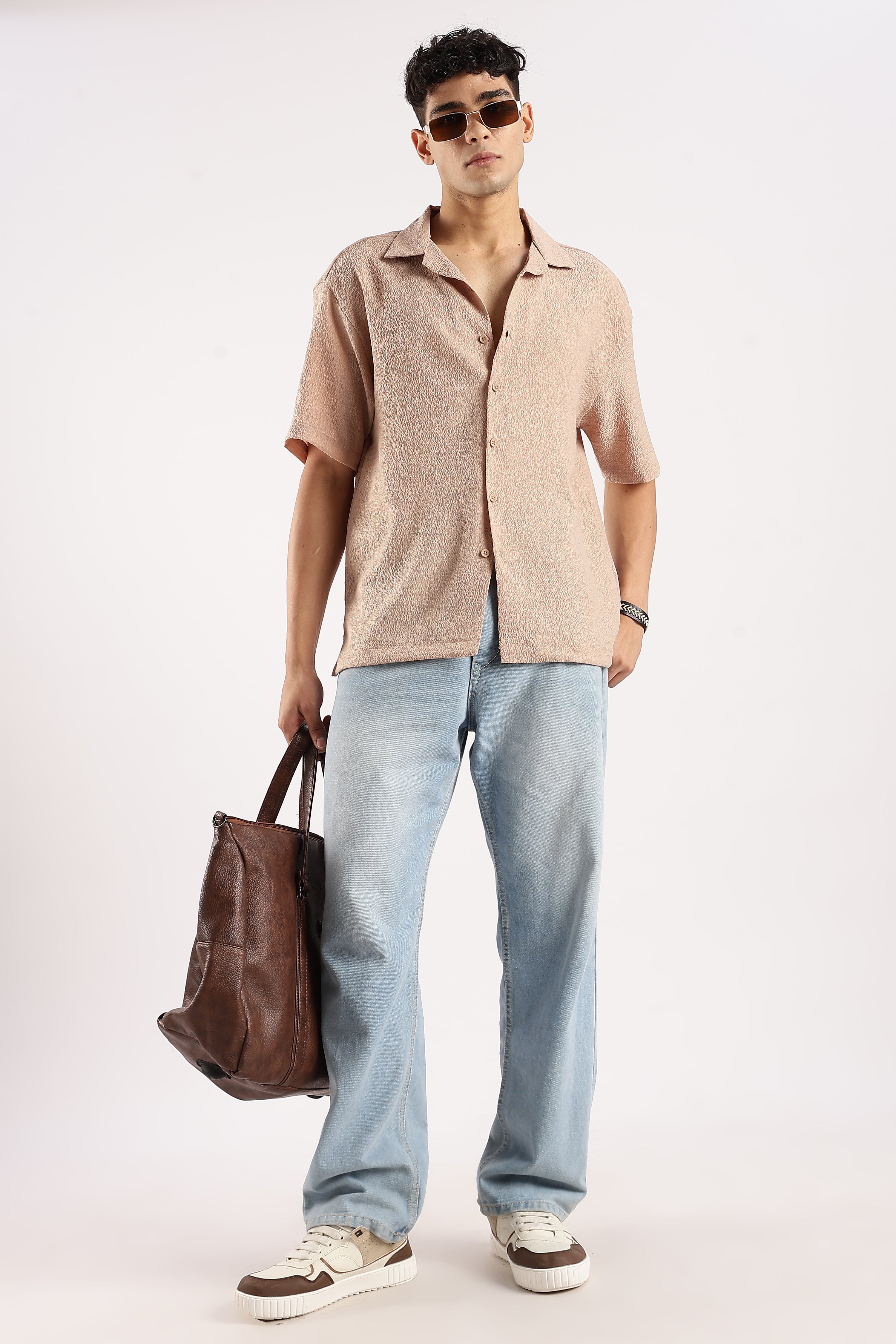 Men Brown Poly Textured Shirt