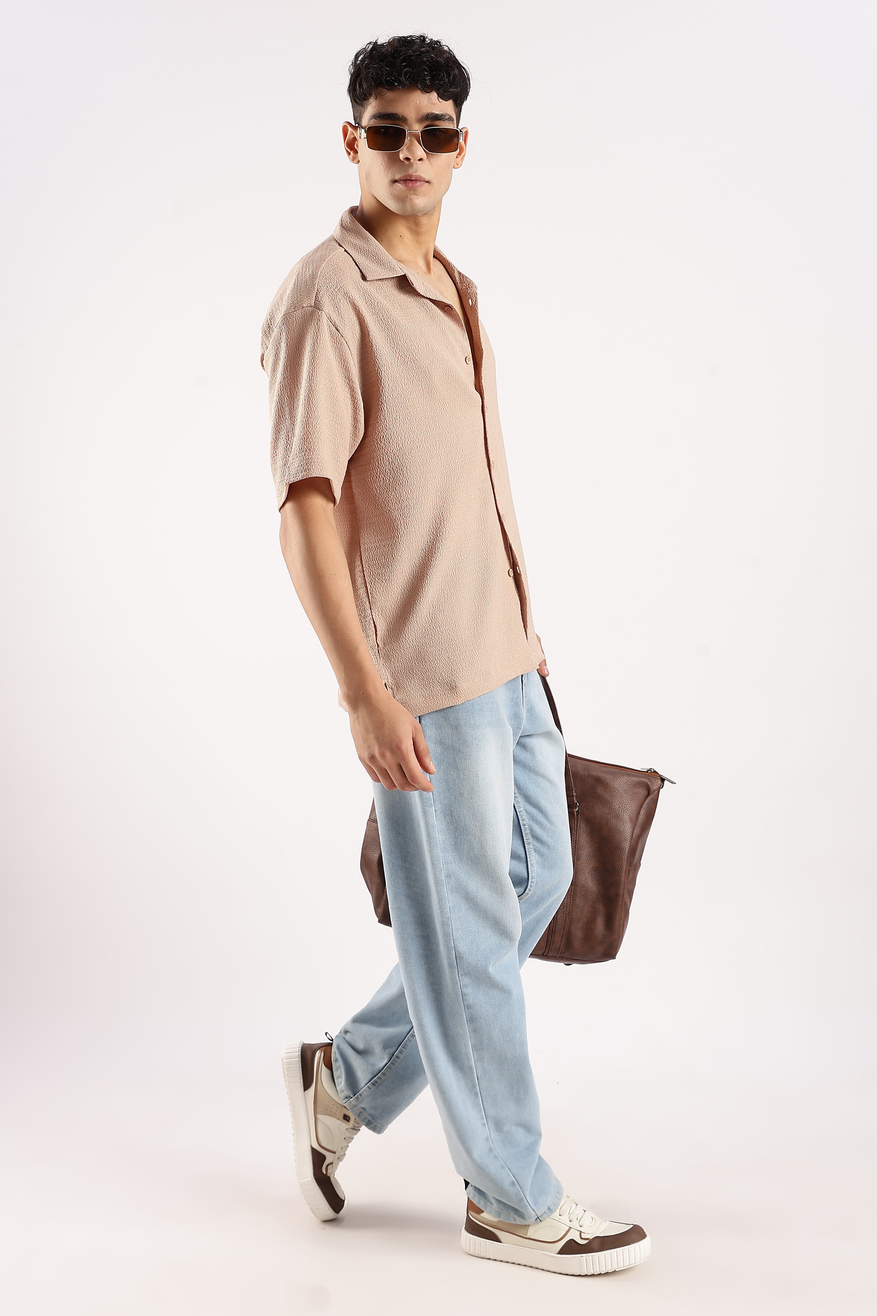 Men Brown Poly Textured Shirt