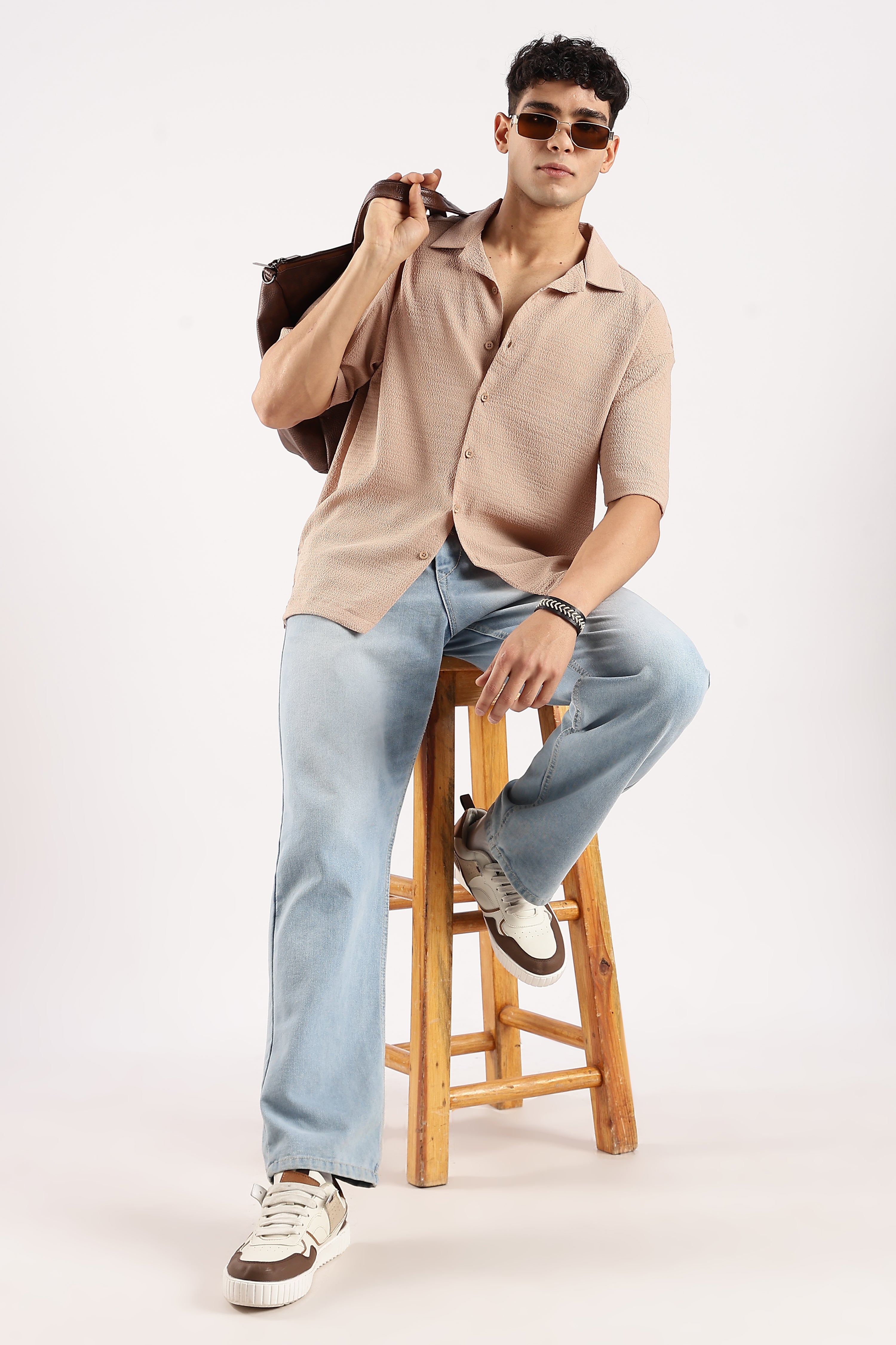 Men Brown Poly Textured Shirt