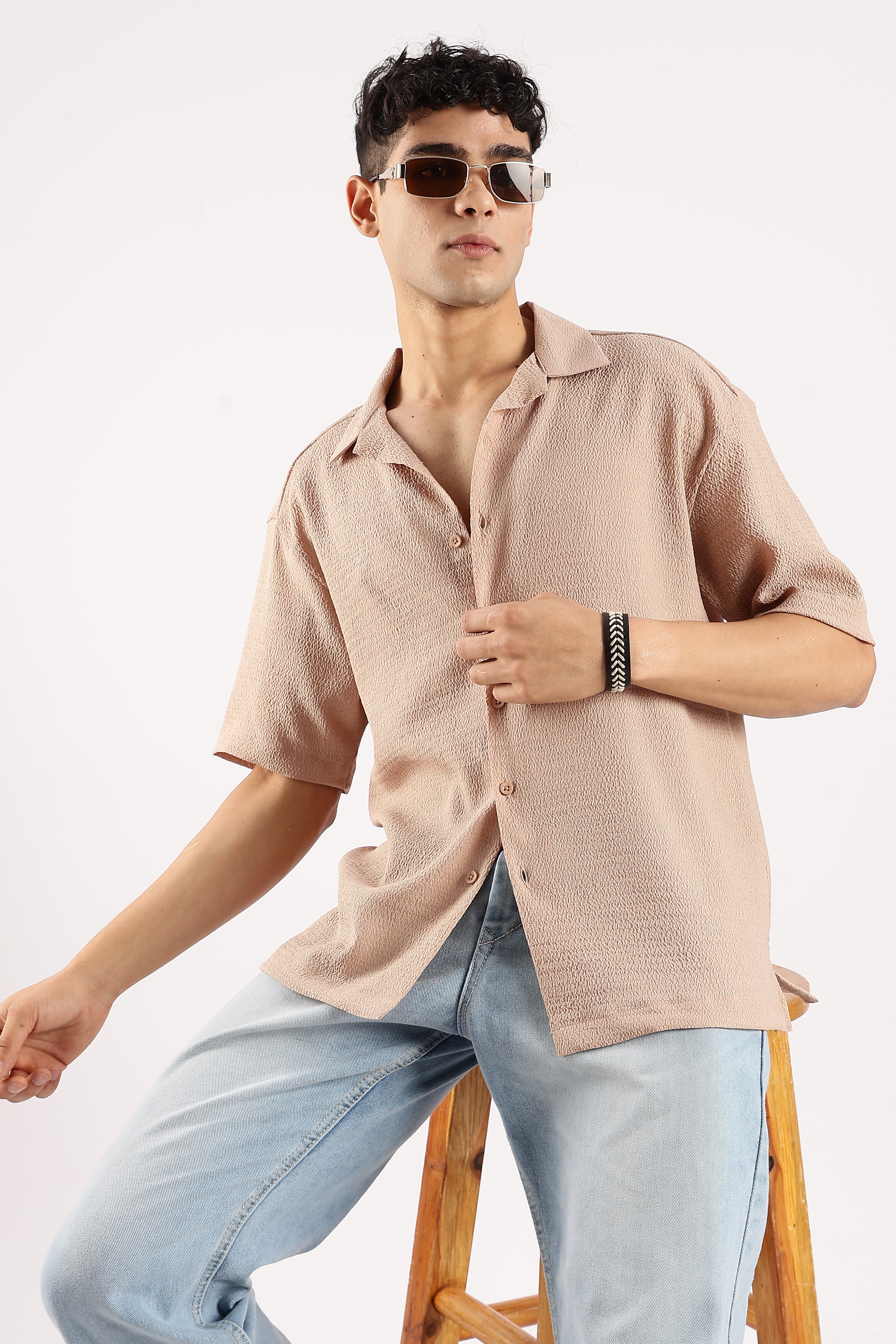 Men Brown Poly Textured Shirt
