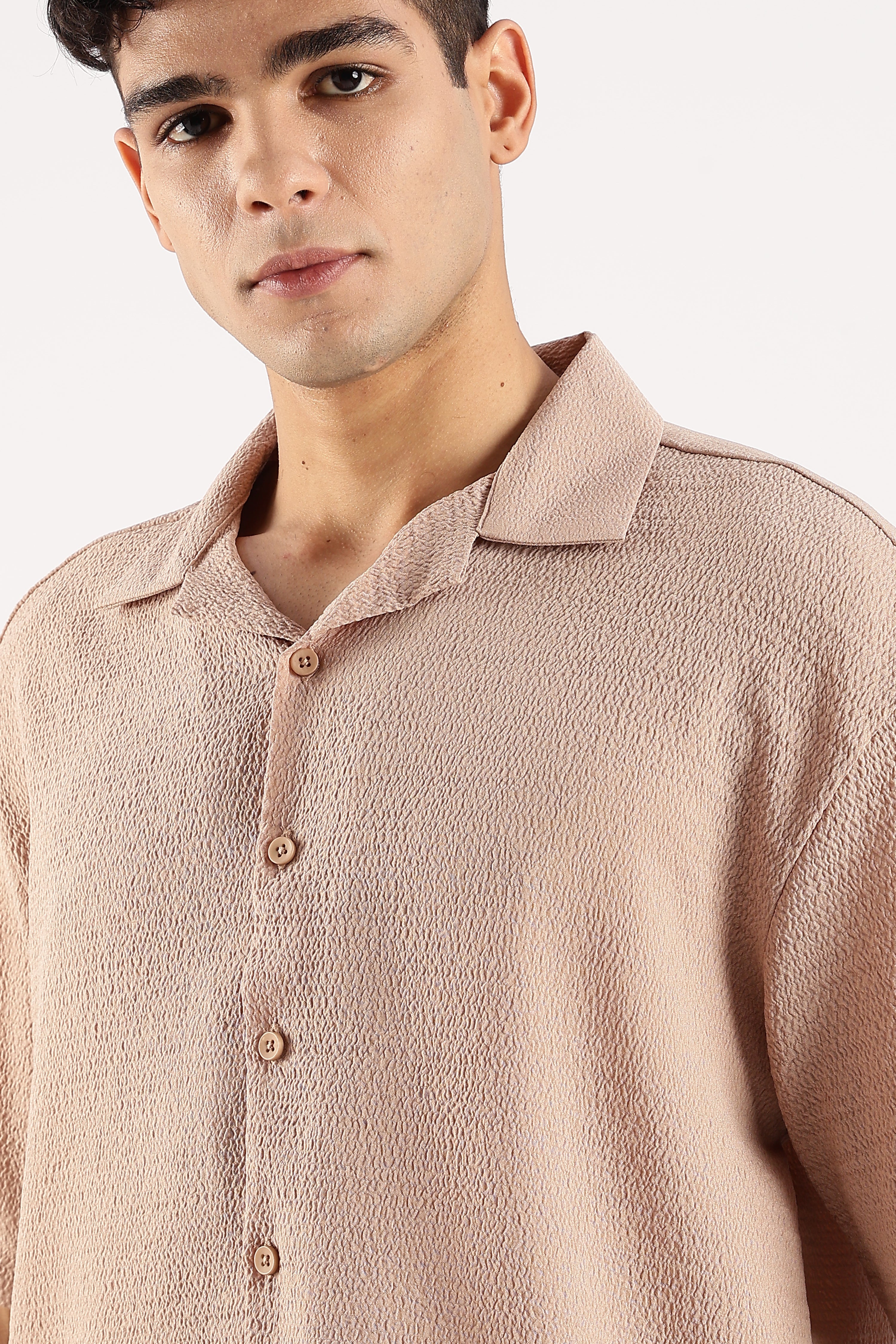 Men Brown Poly Textured Shirt