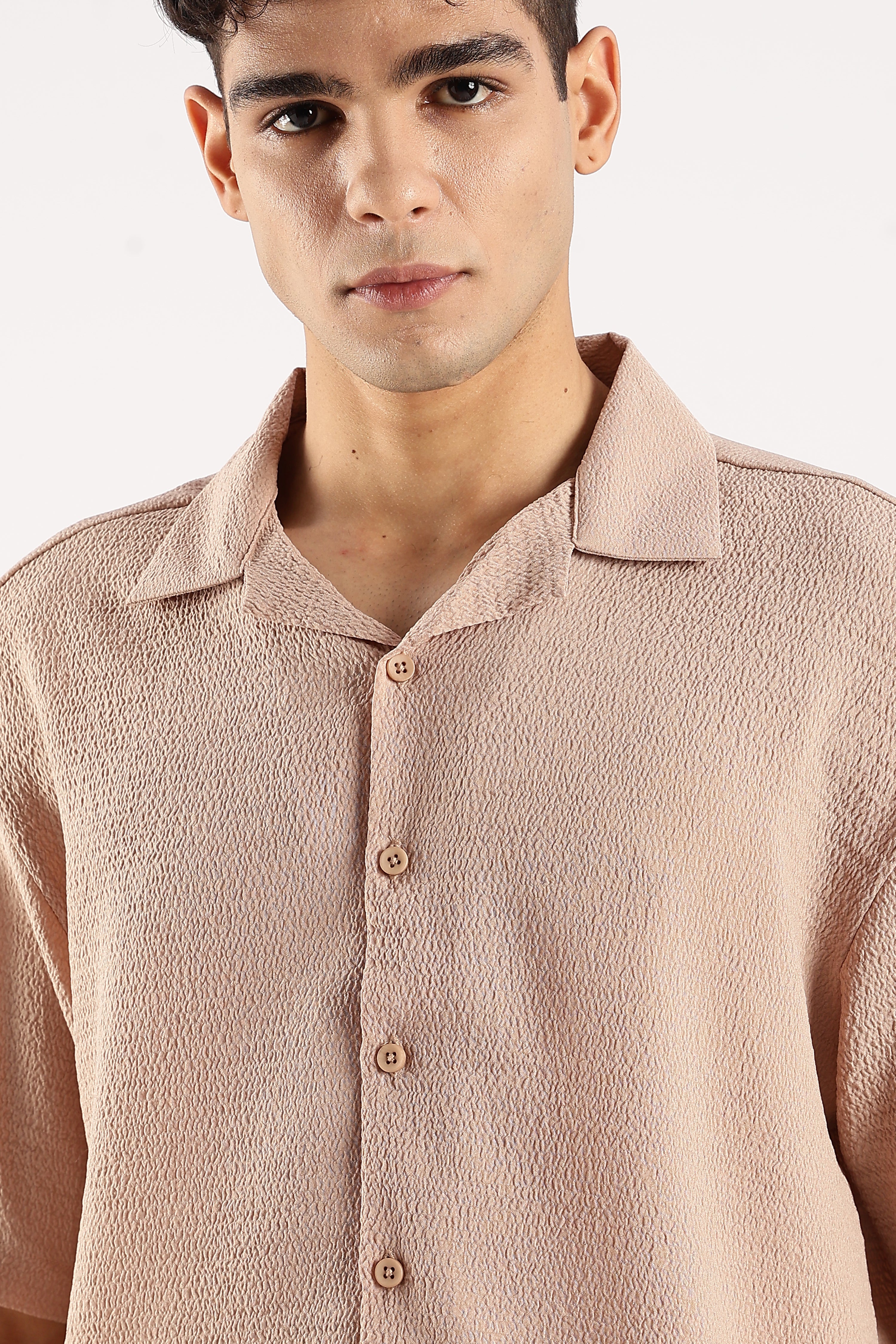 Men Brown Poly Textured Shirt