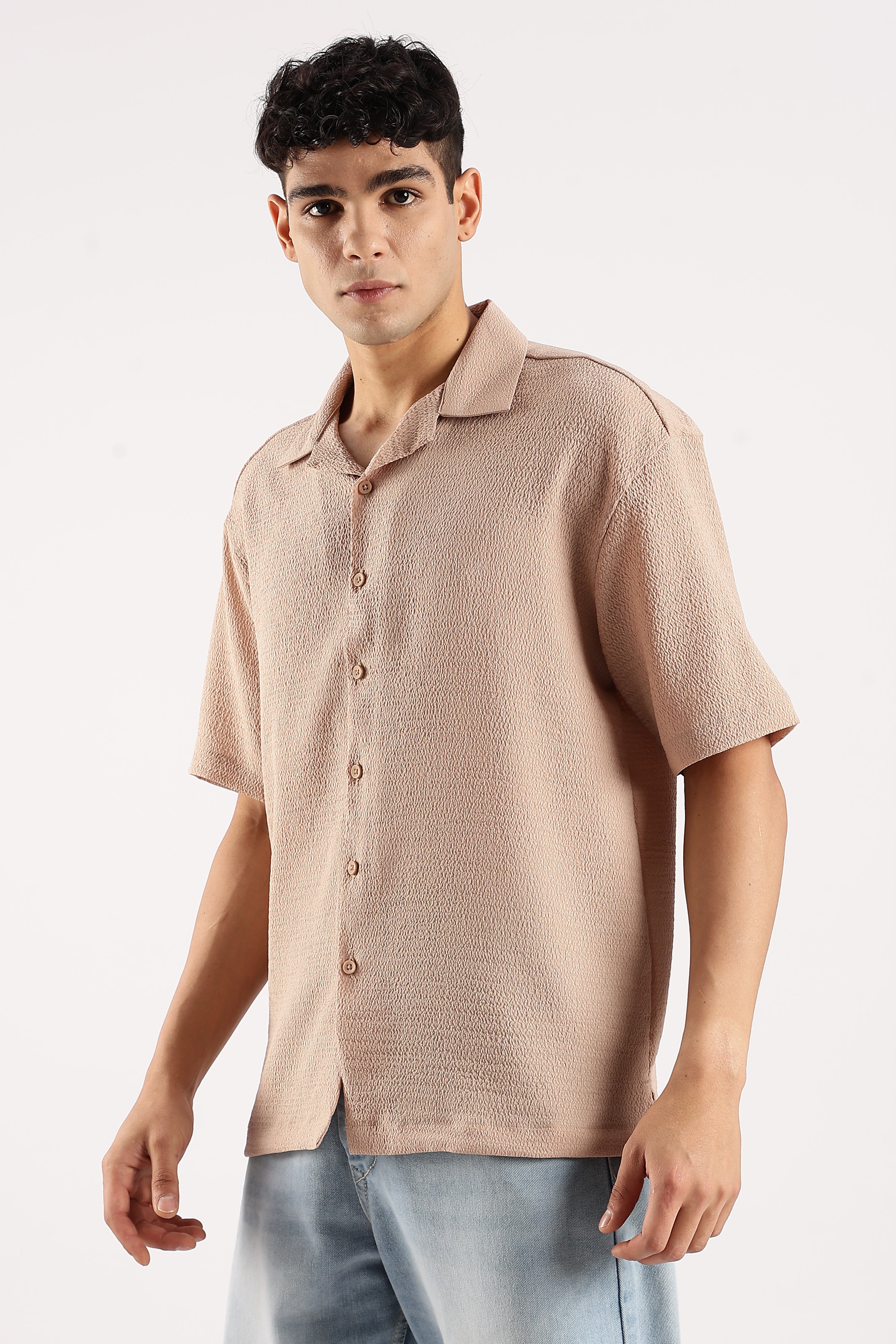 Men Brown Poly Textured Shirt