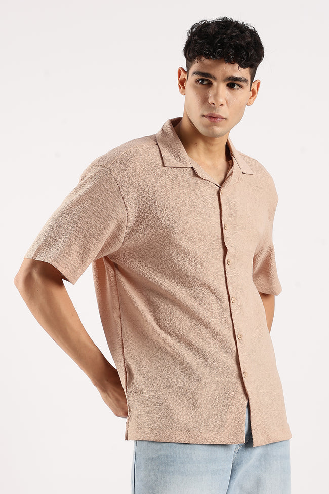 Men Brown Poly Textured Shirt