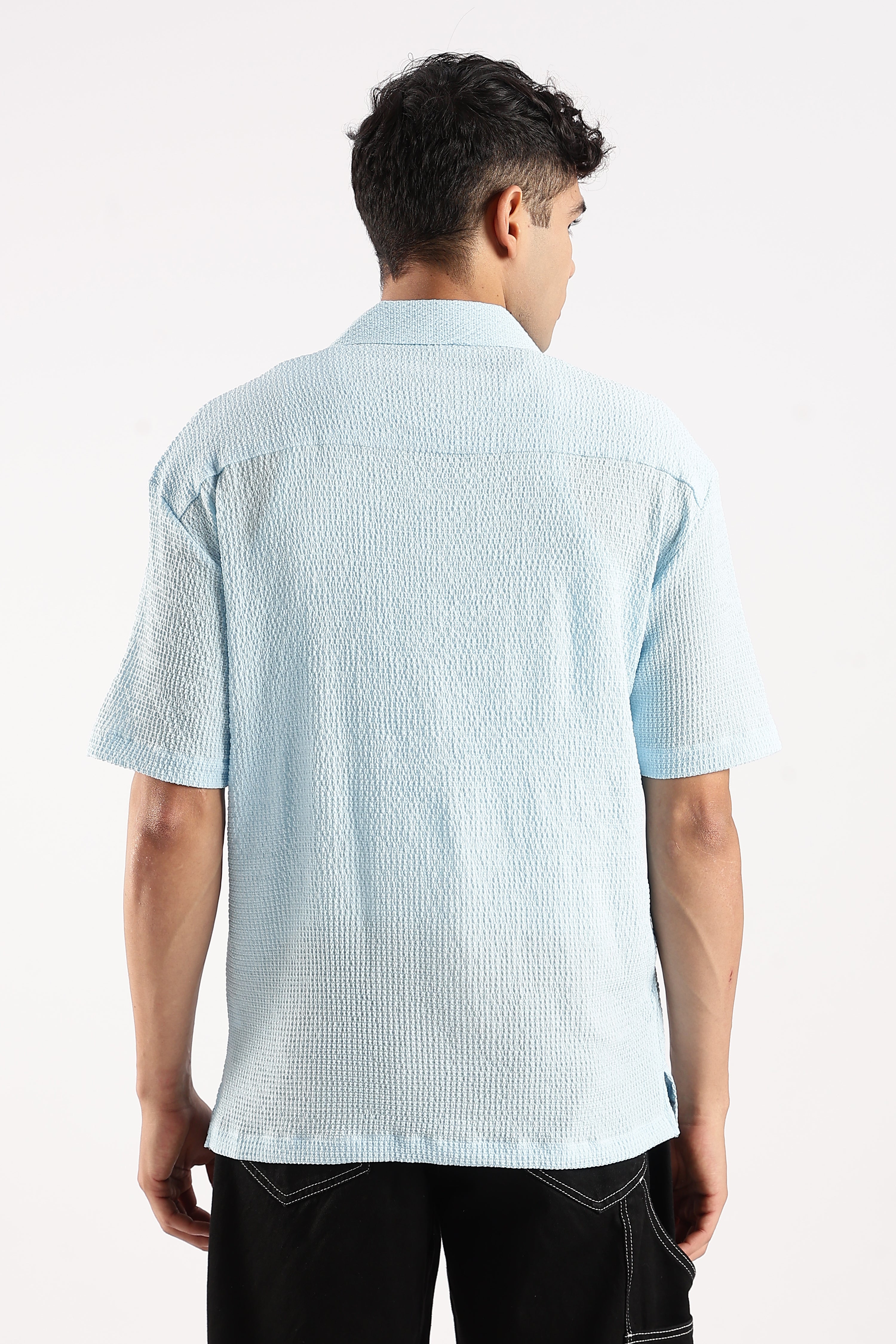 Men Blue Poly Textured Shirt
