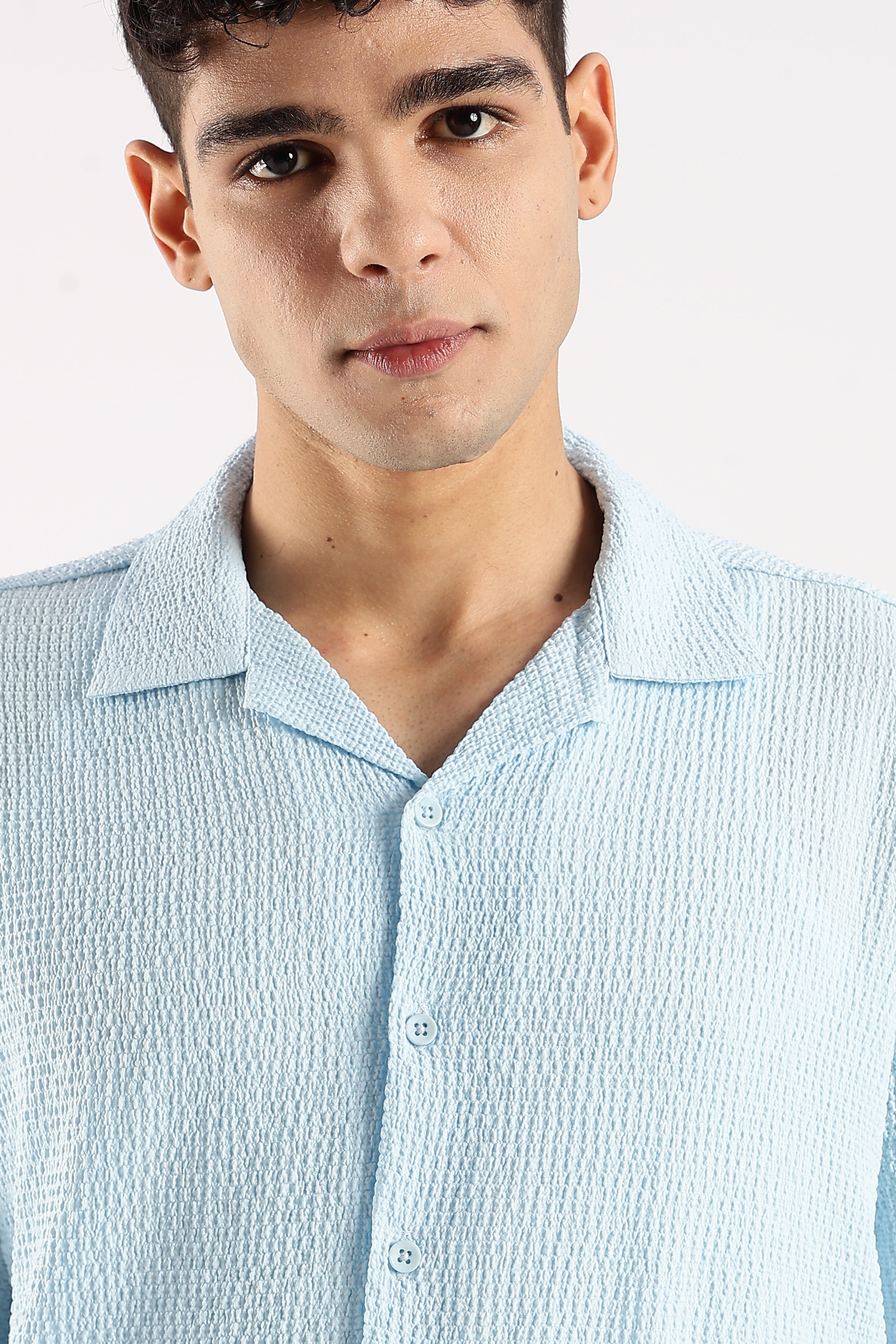 Men Blue Poly Textured Shirt