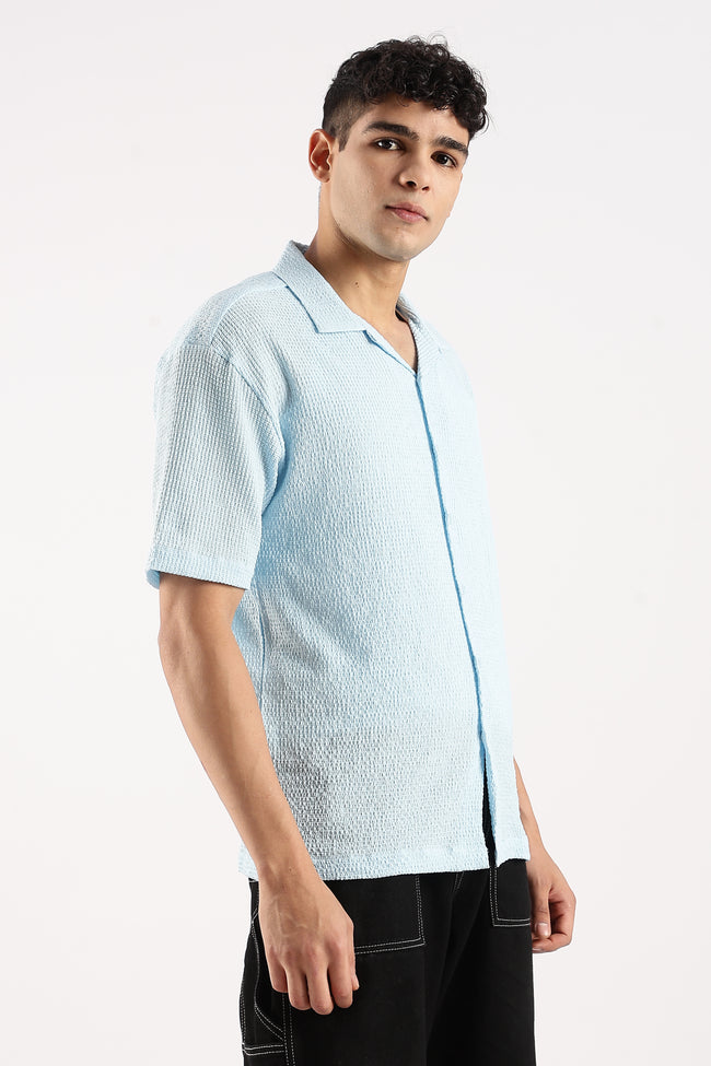 Men Blue Poly Textured Shirt