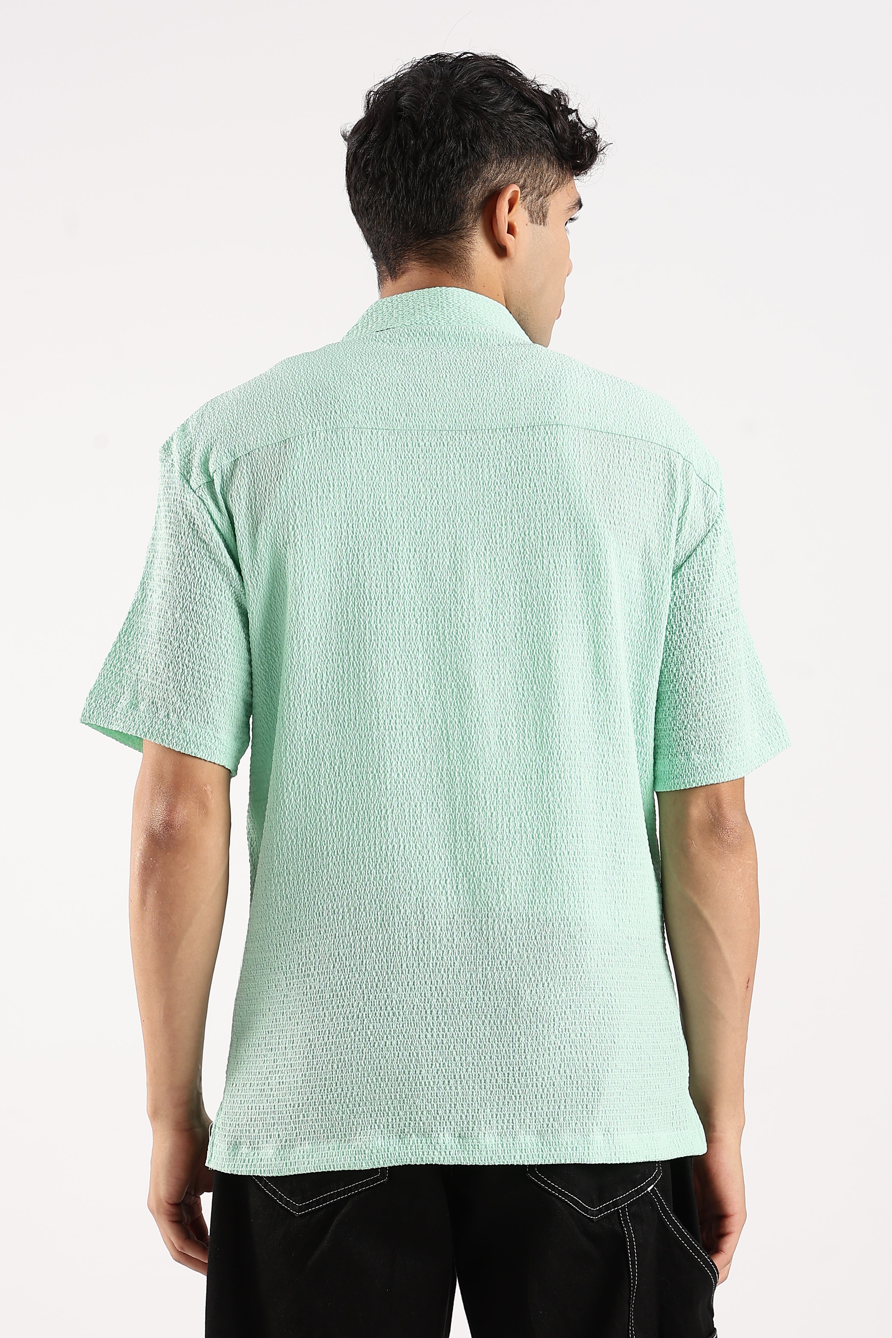 Men Green Poly Textured Shirt