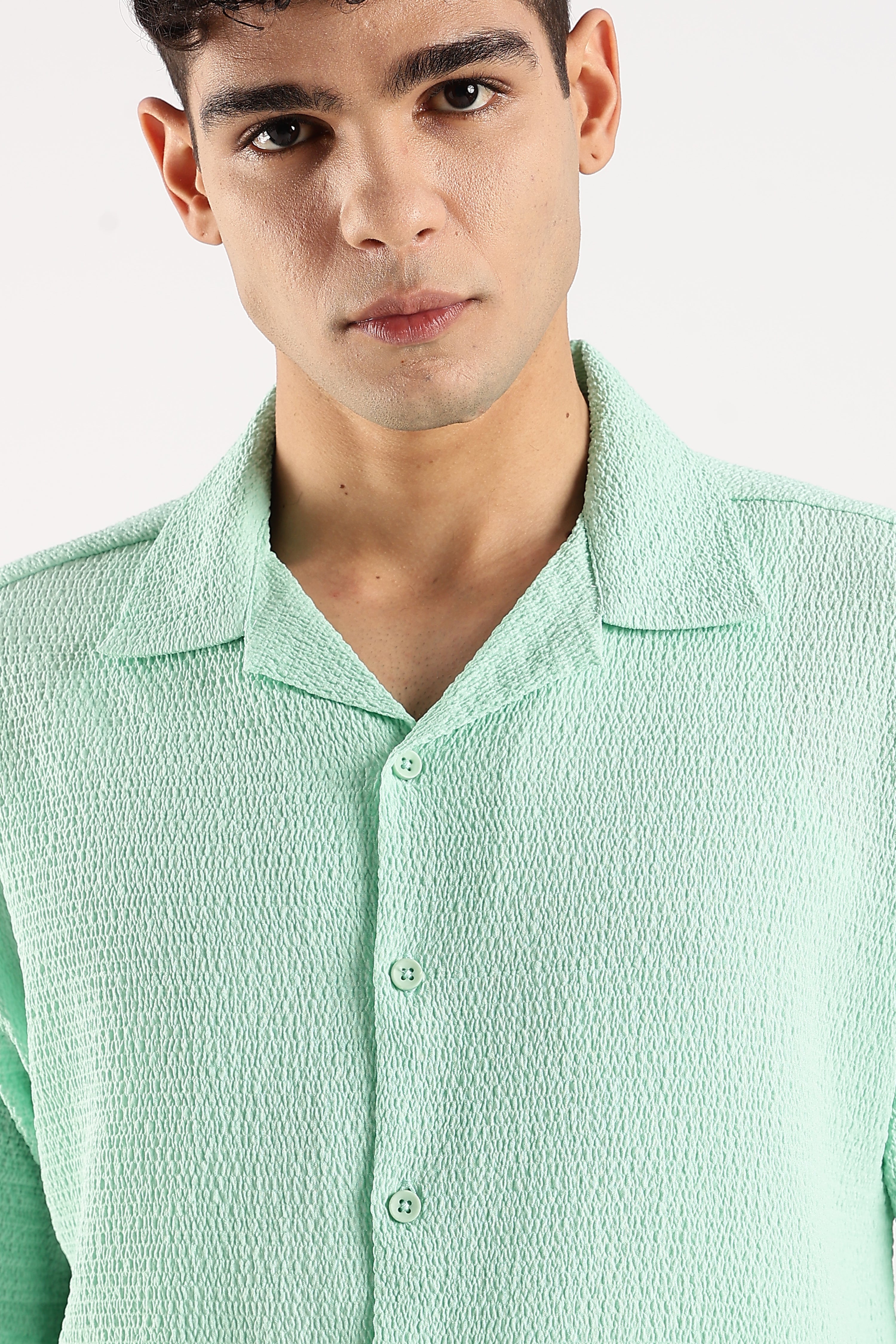 Men Green Poly Textured Shirt