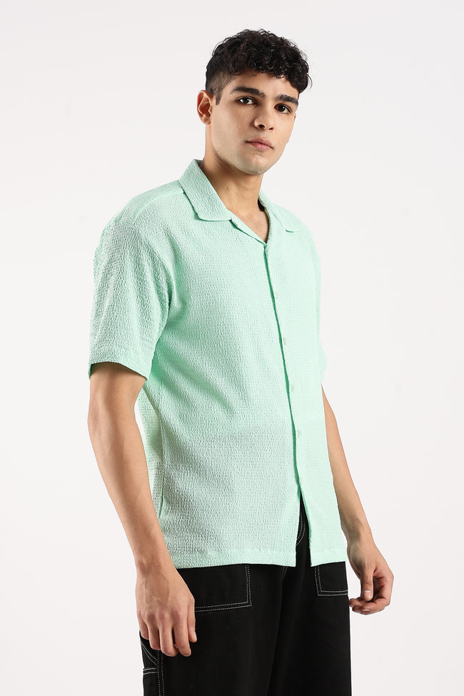 Men Green Poly Textured Shirt
