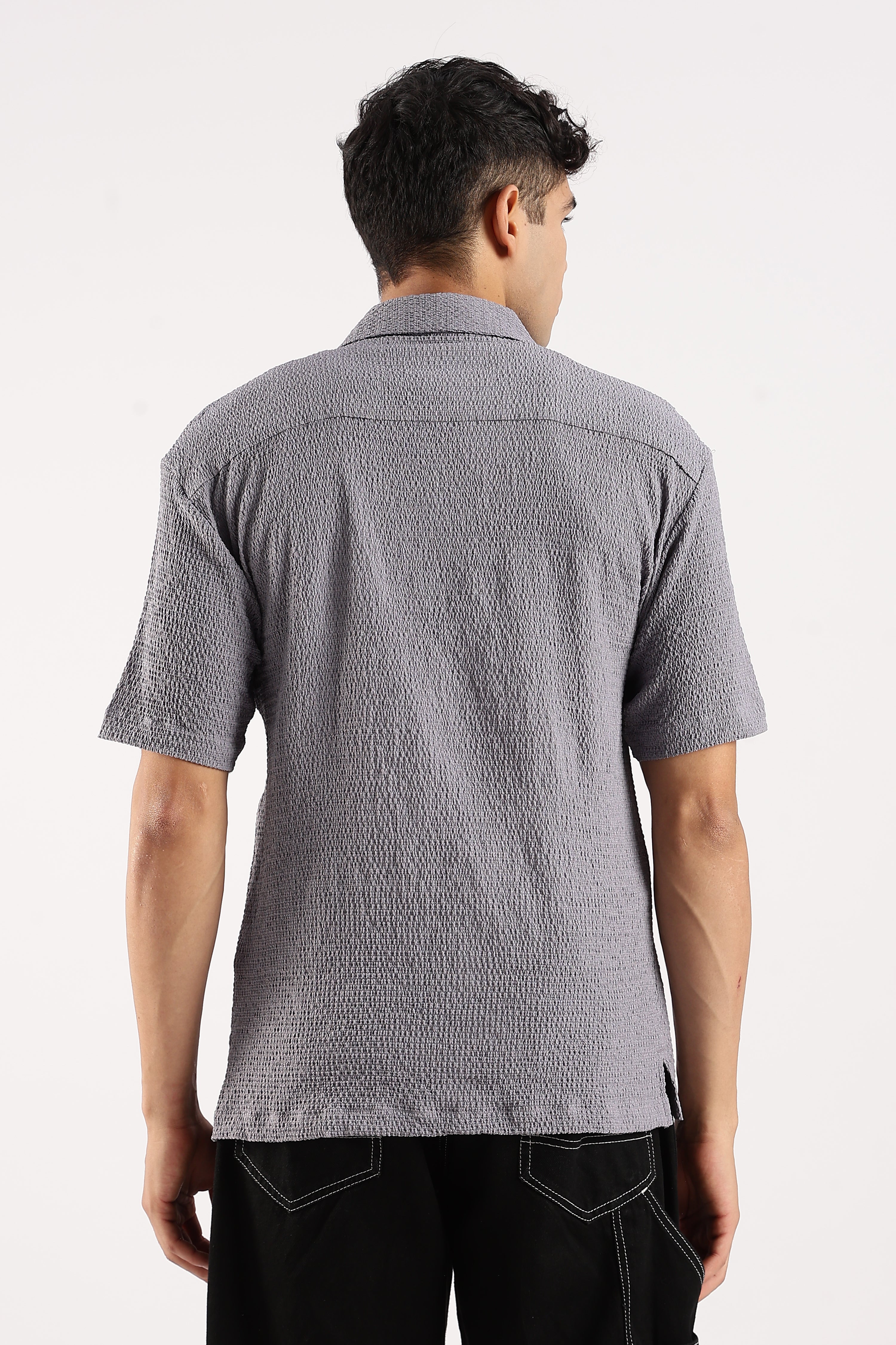 Men Grey Poly Textured Shirt