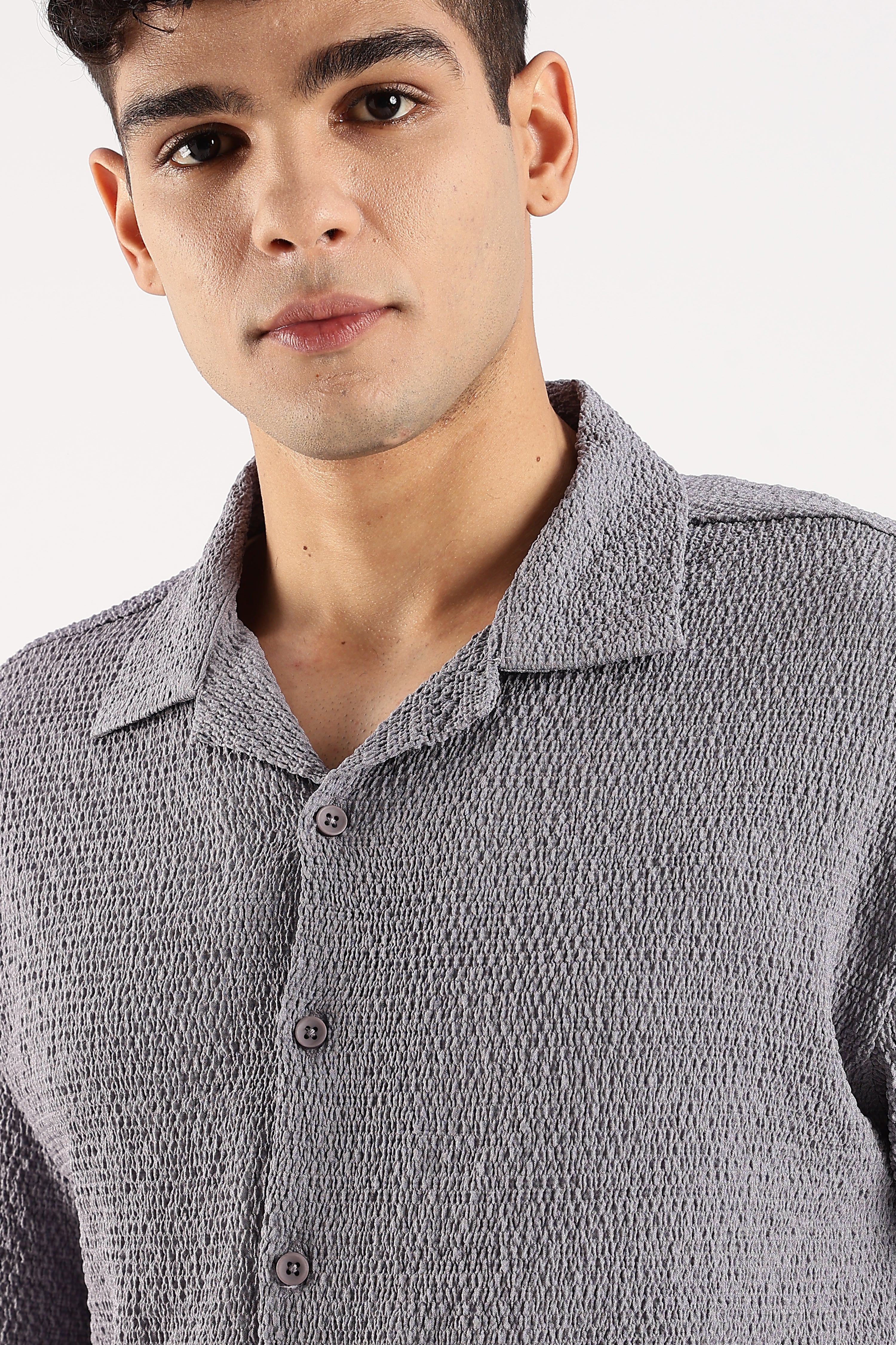 Men Grey Poly Textured Shirt