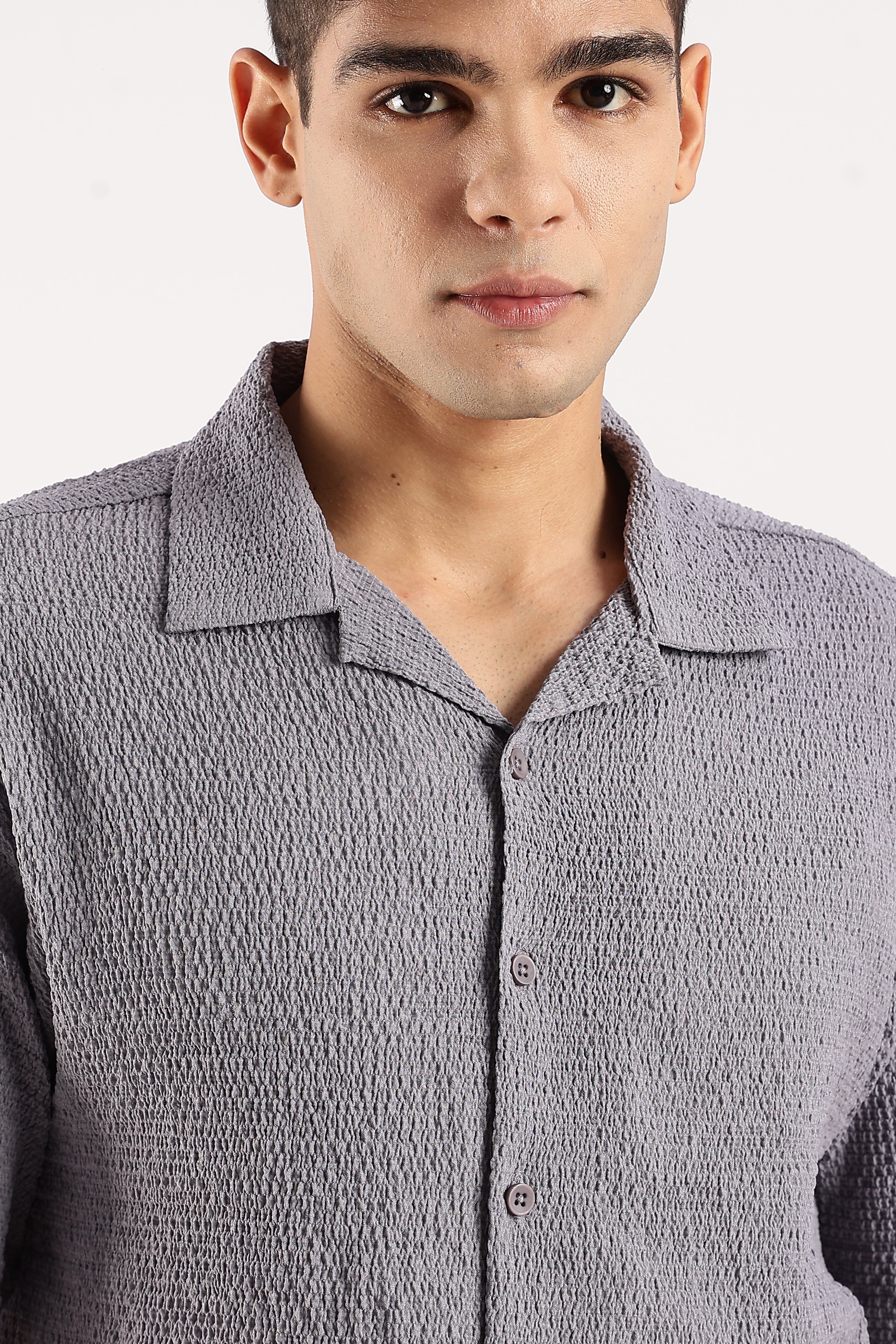 Men Grey Poly Textured Shirt