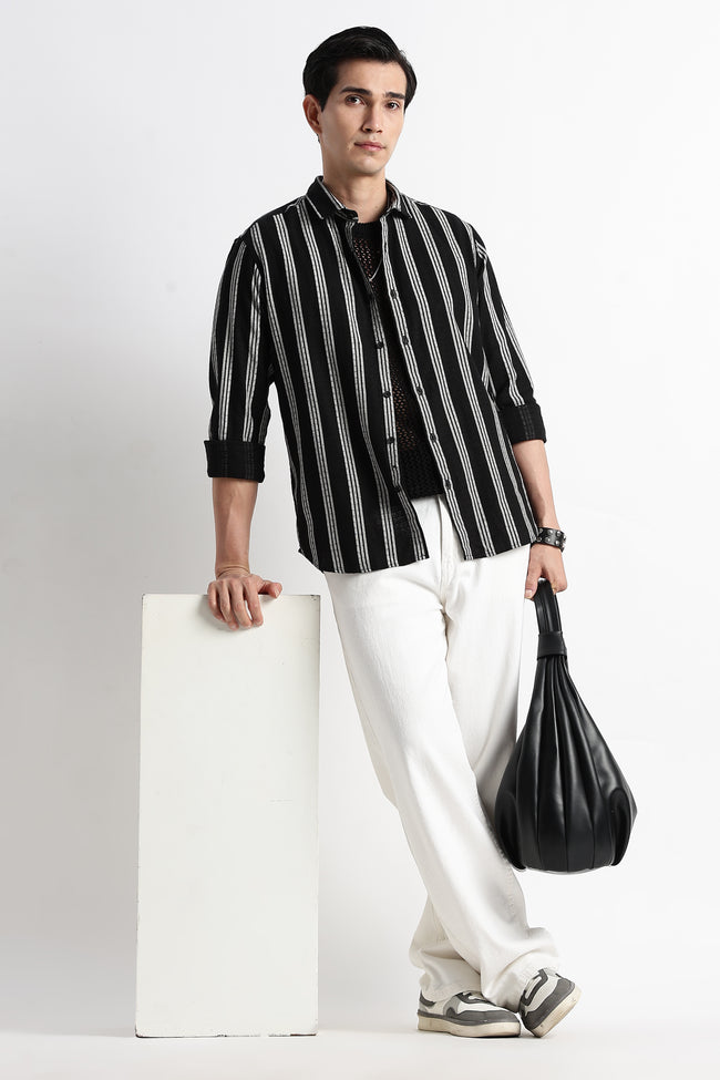 Men Vertical Stripe Textured Shirt