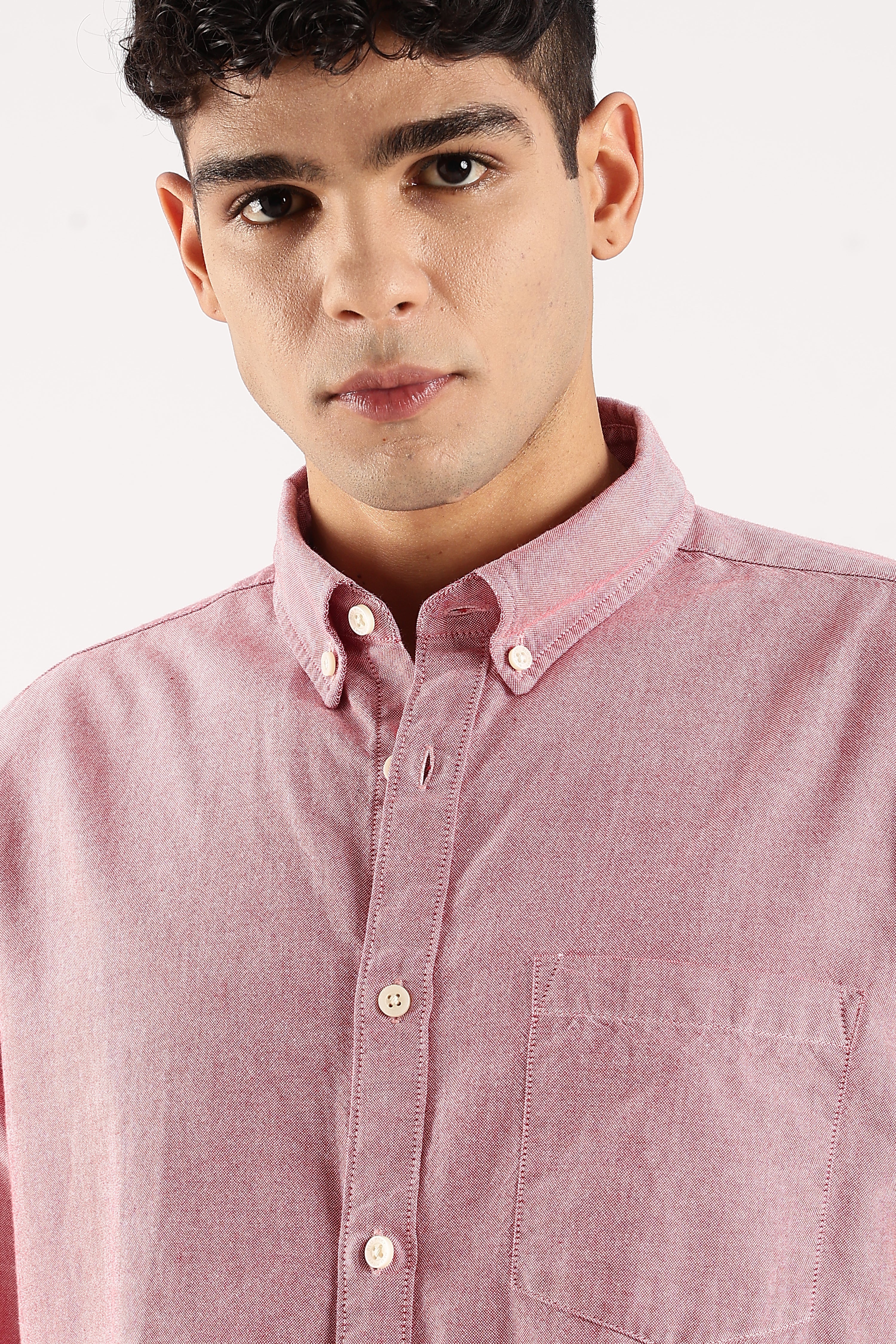 Men Red Cotton Oxford Shirt