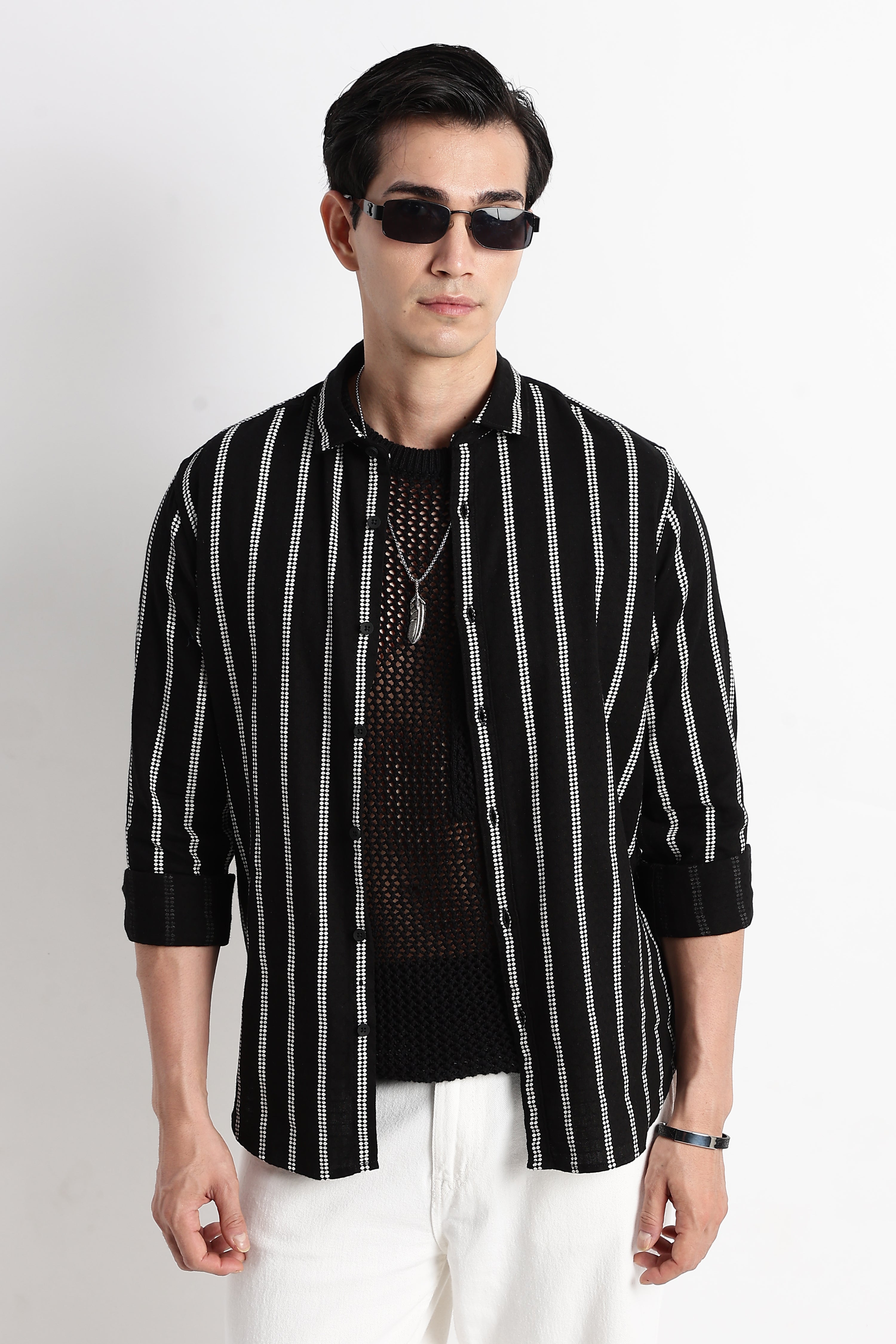 Men Vertical Stripe Textured Shirt