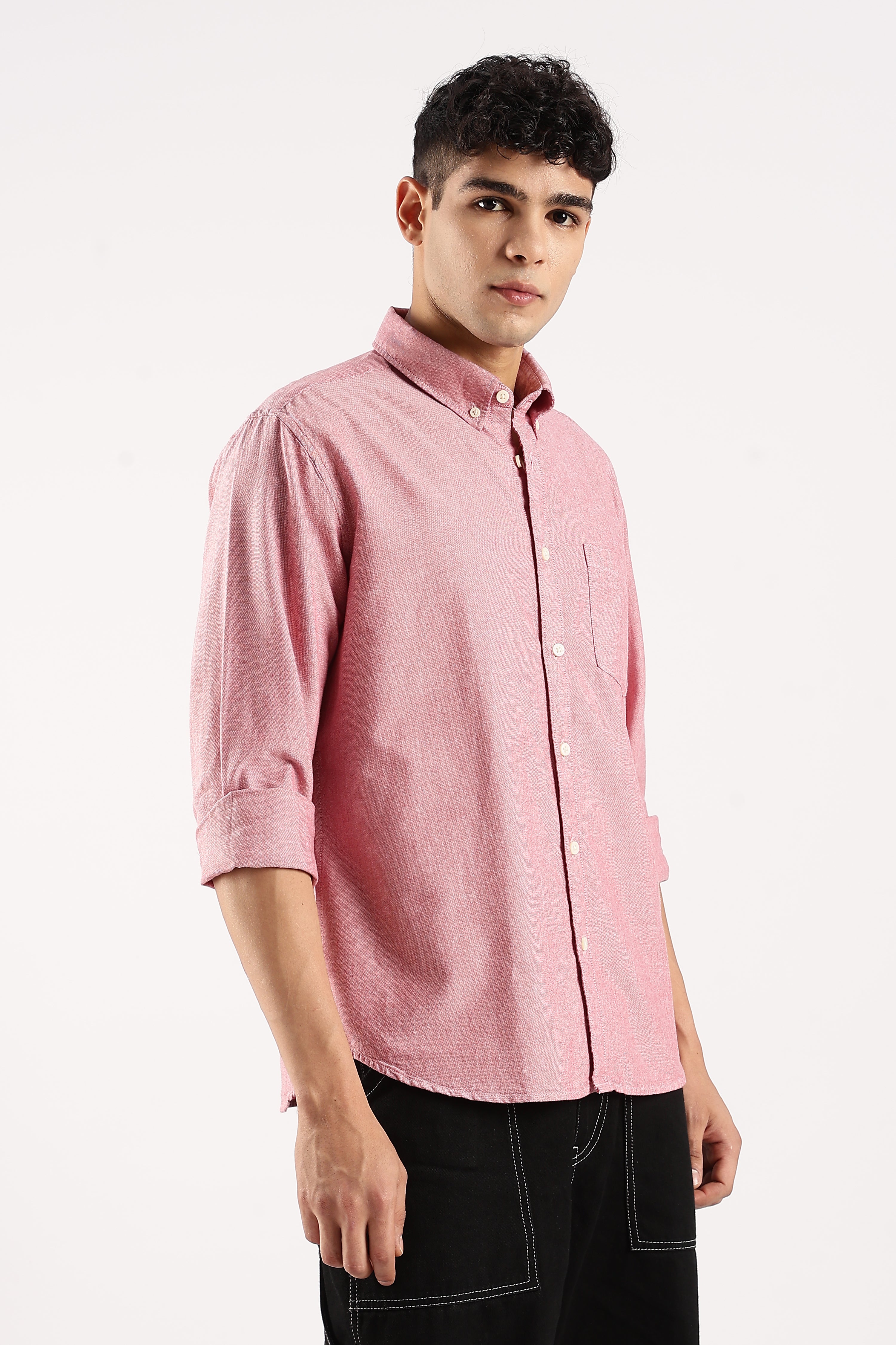 Men Red Cotton Oxford Shirt