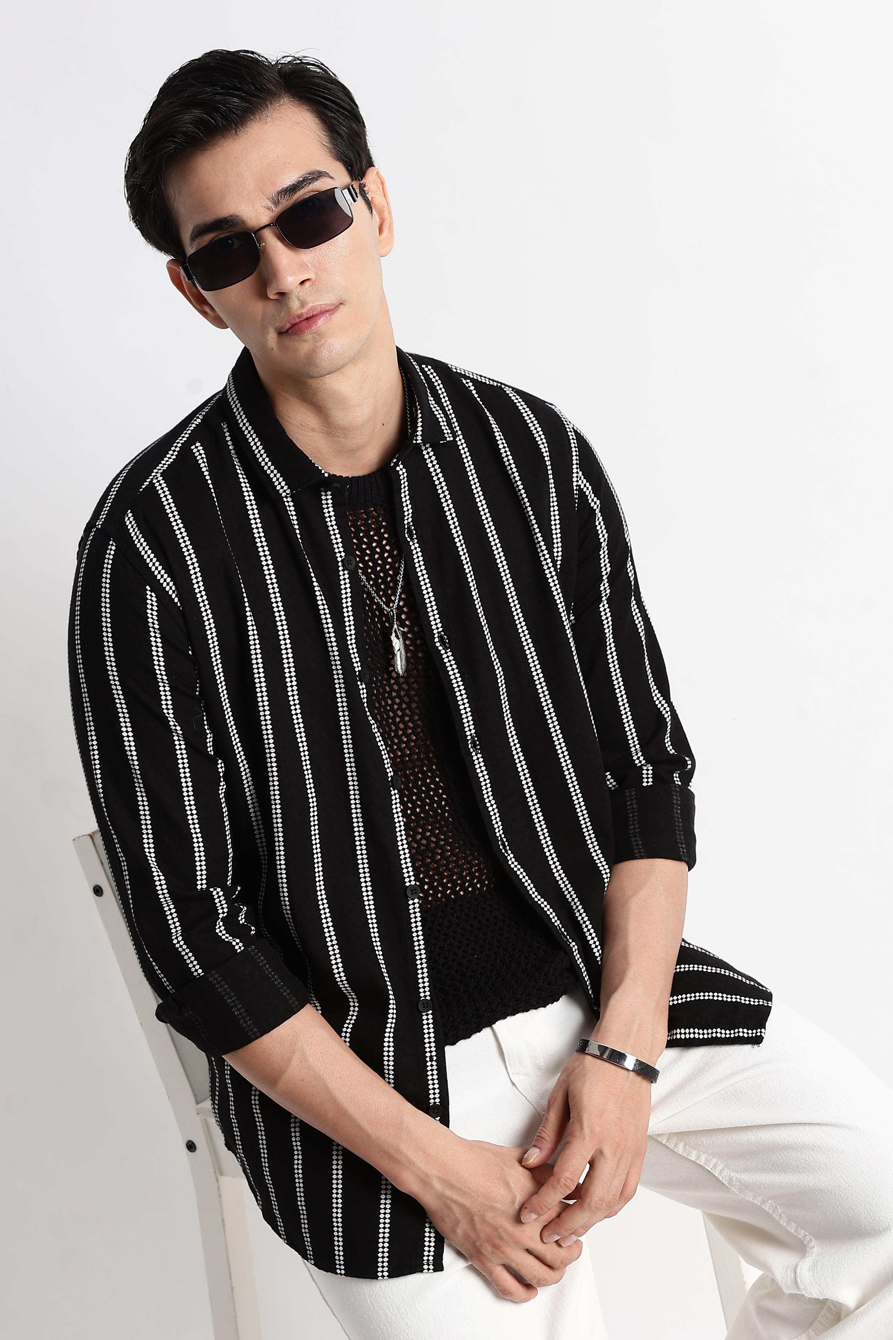 Men Vertical Stripe Textured Shirt