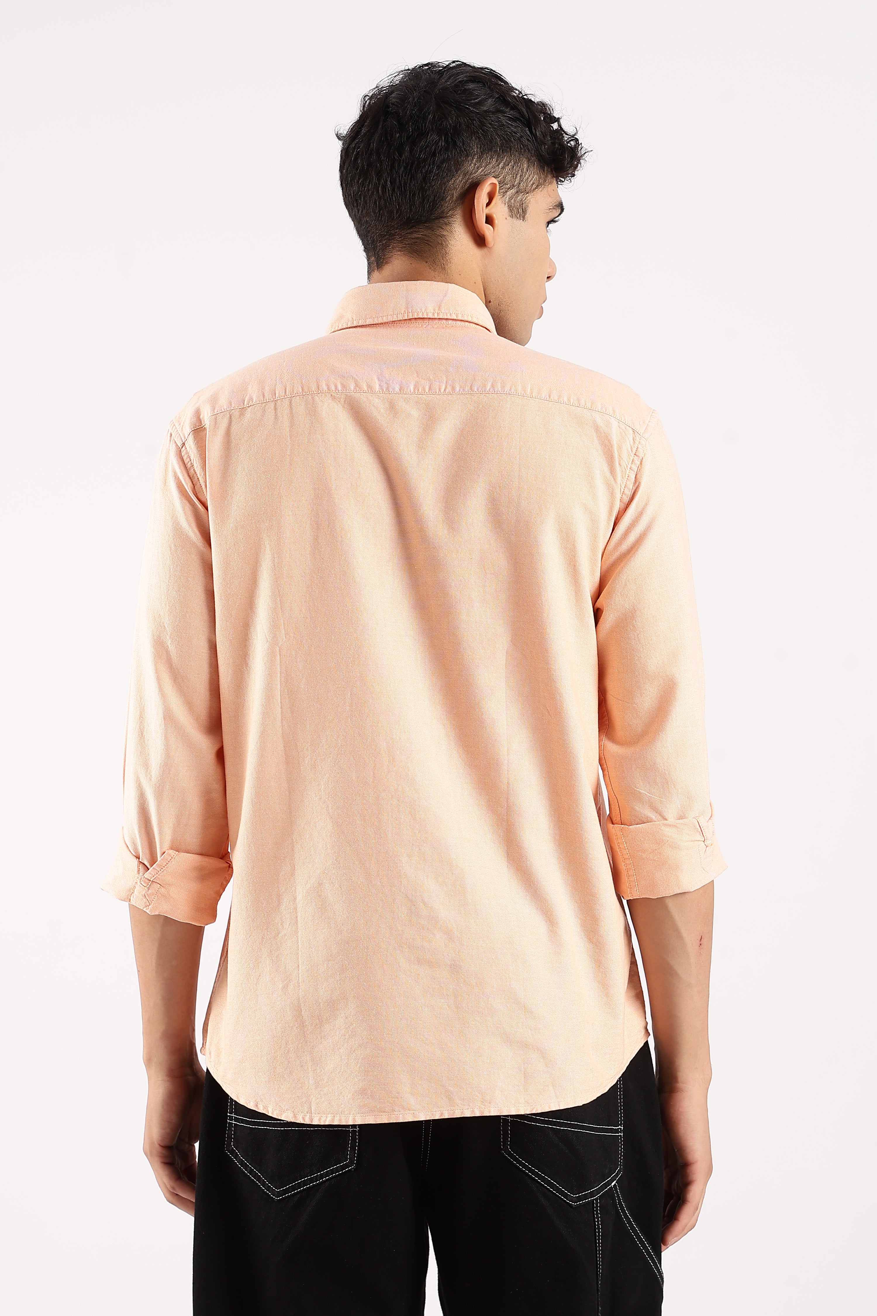 Men Orange Cotton Oxford Shirt