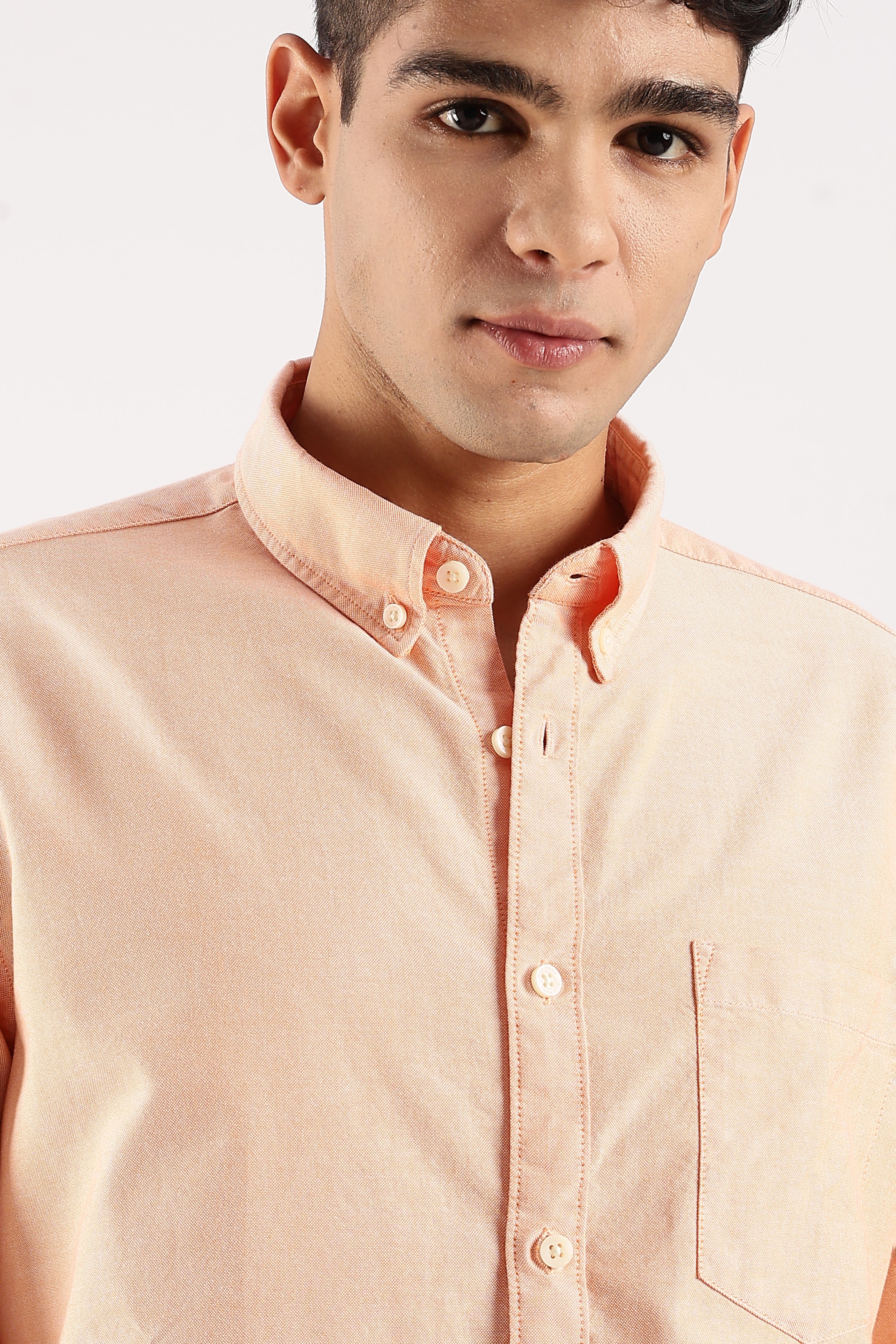 Men Orange Cotton Oxford Shirt