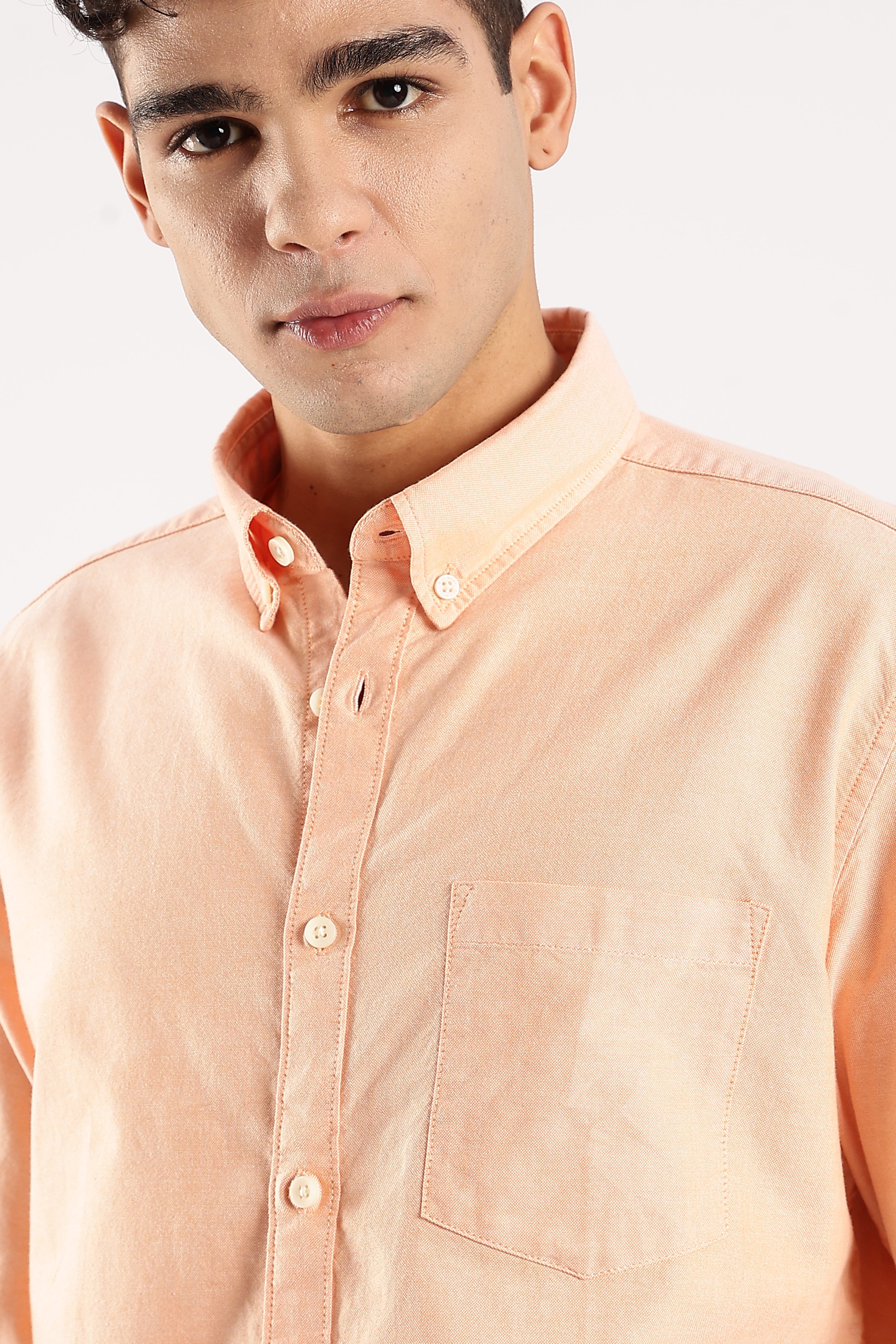 Men Orange Cotton Oxford Shirt