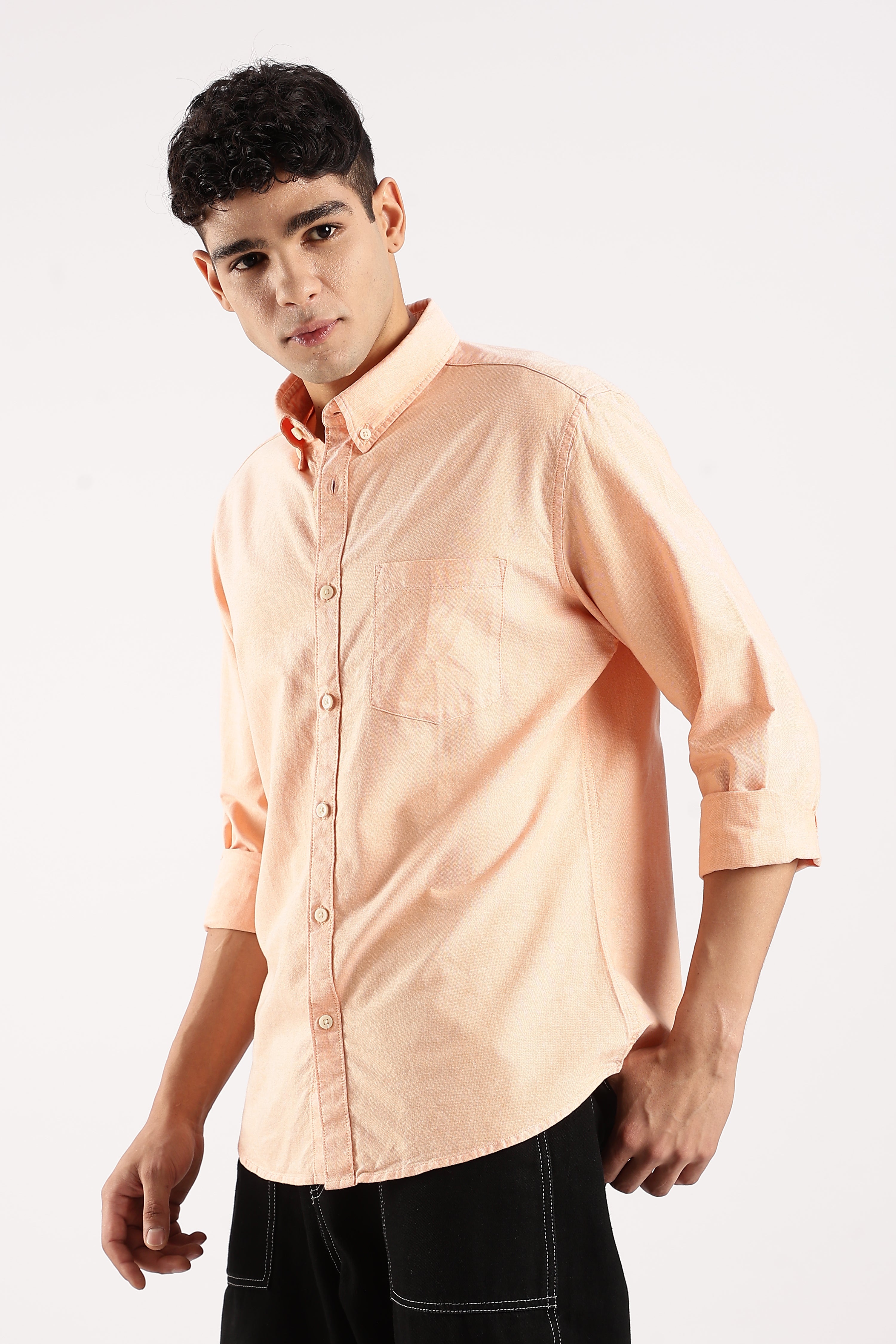 Men Orange Cotton Oxford Shirt