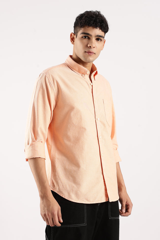 Men Orange Cotton Oxford Shirt