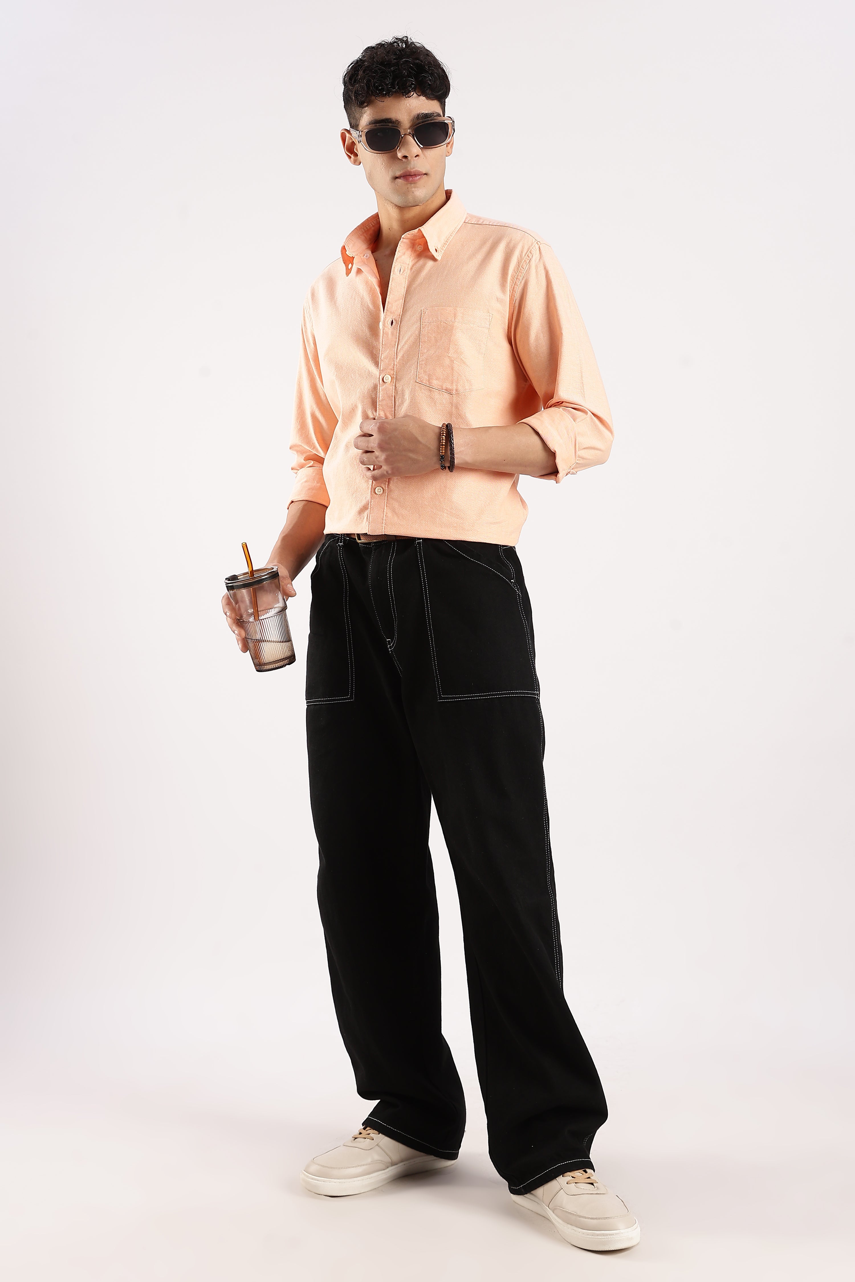Men Orange Cotton Oxford Shirt
