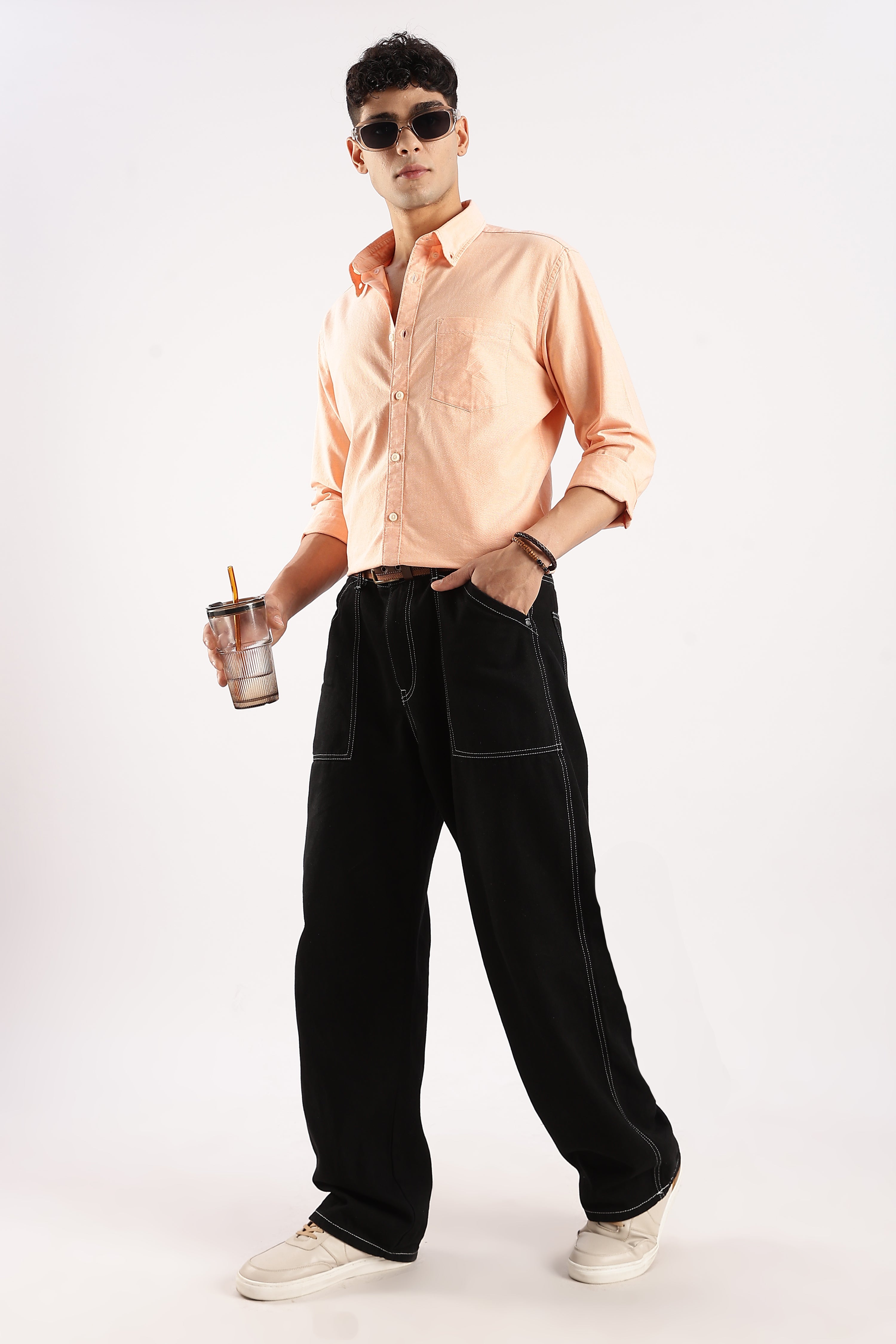Men Orange Cotton Oxford Shirt