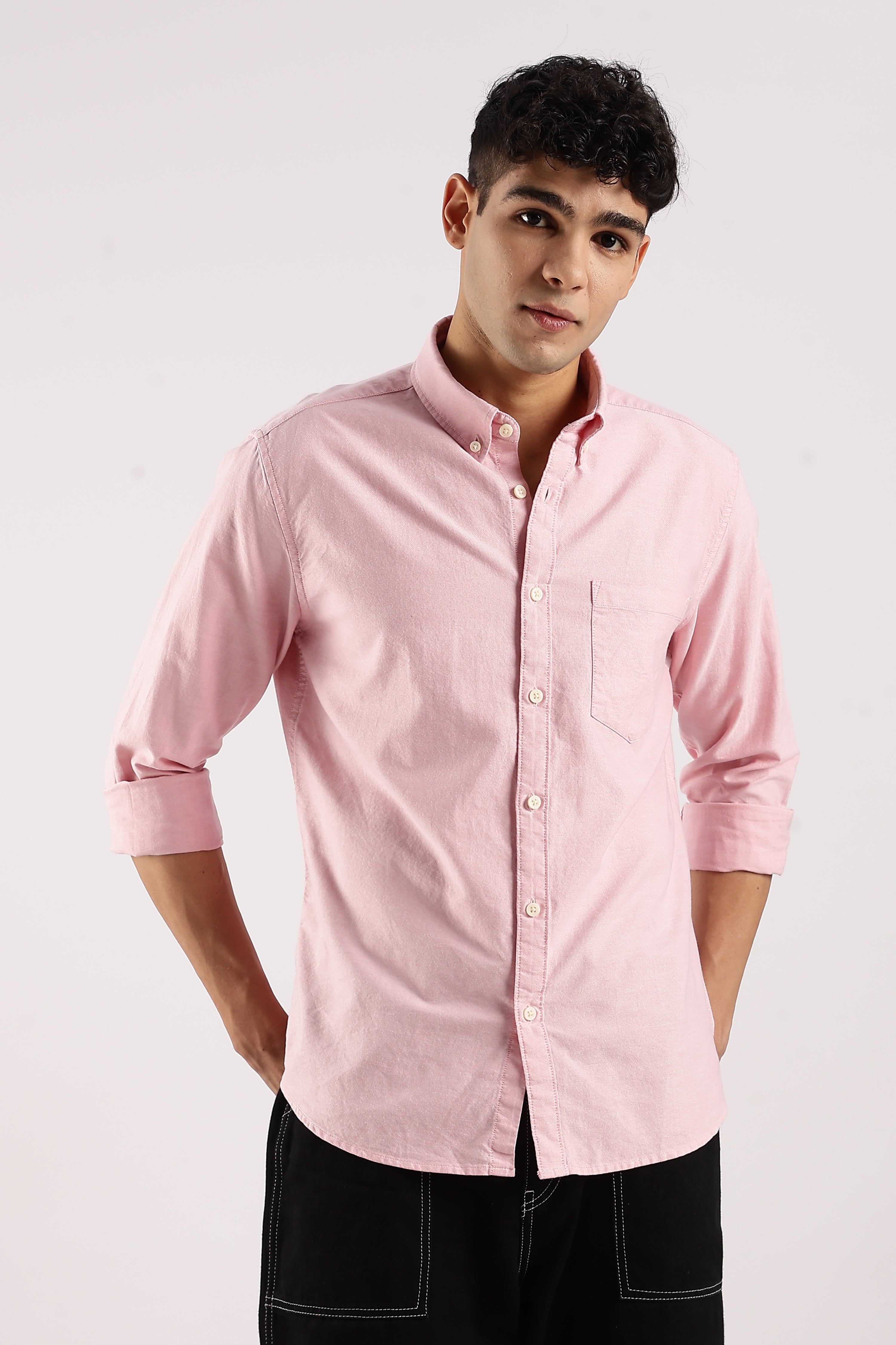 Men Pink Cotton Oxford Shirt