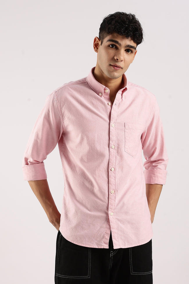 Men Pink Cotton Oxford Shirt