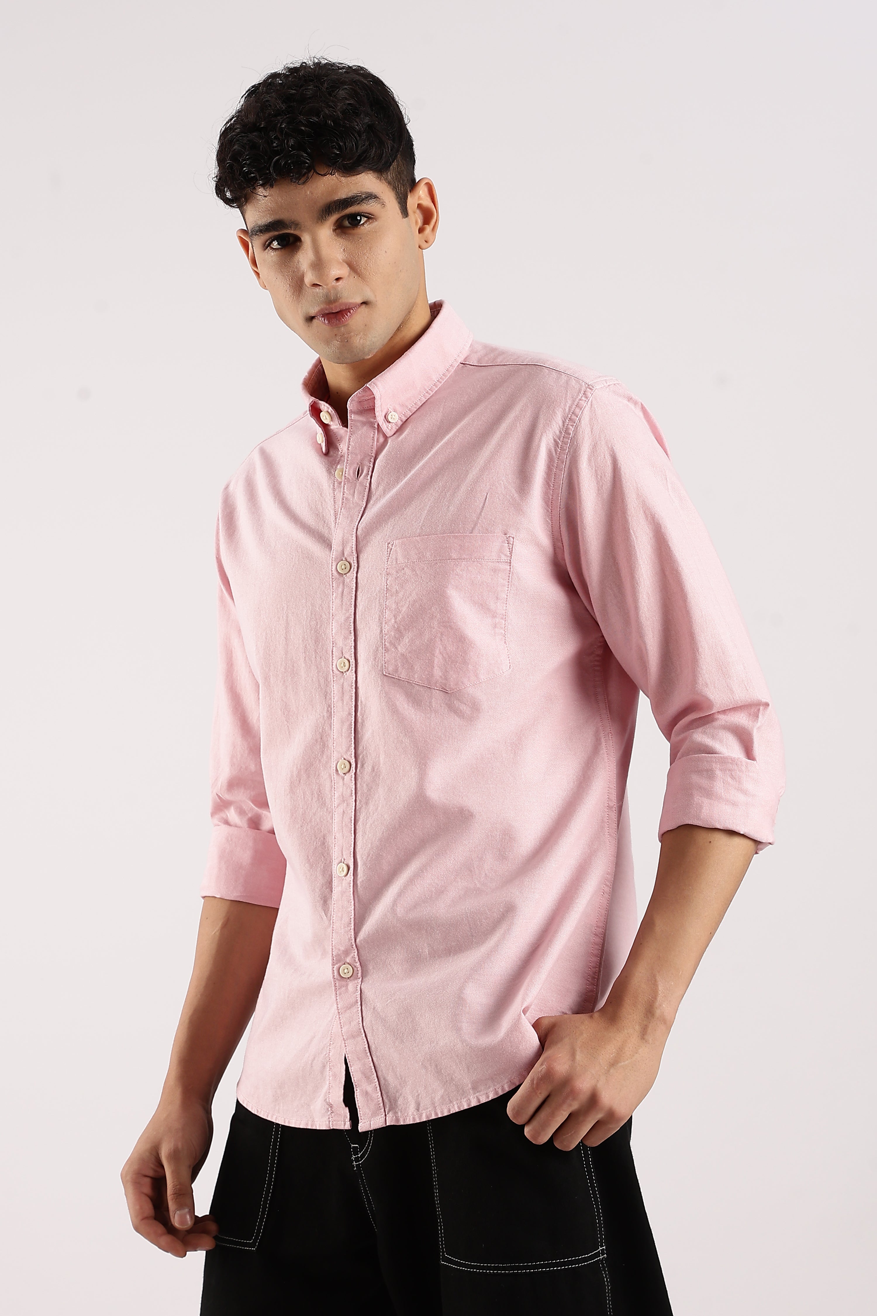 Men Pink Cotton Oxford Shirt