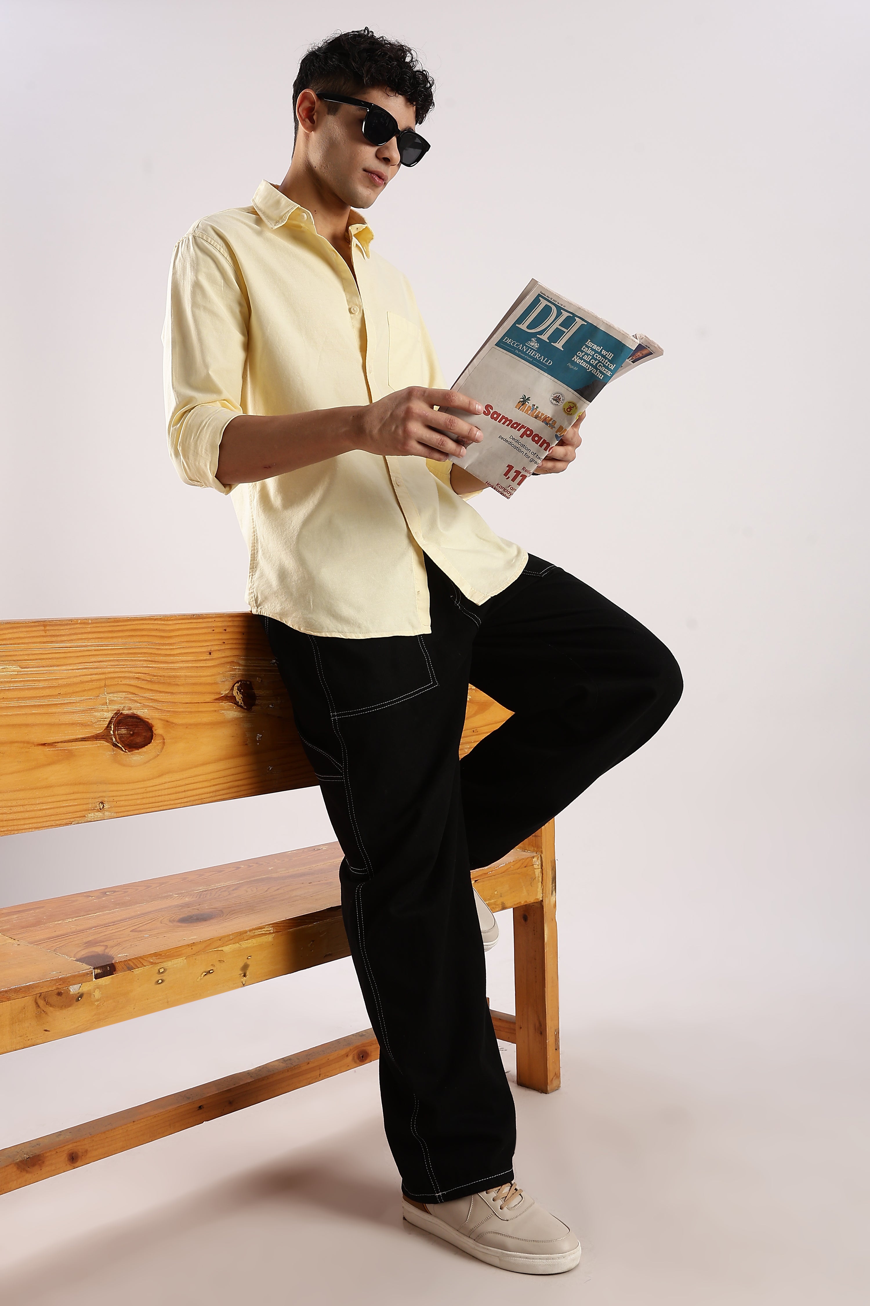 Men Yellow Cotton Oxford Shirt