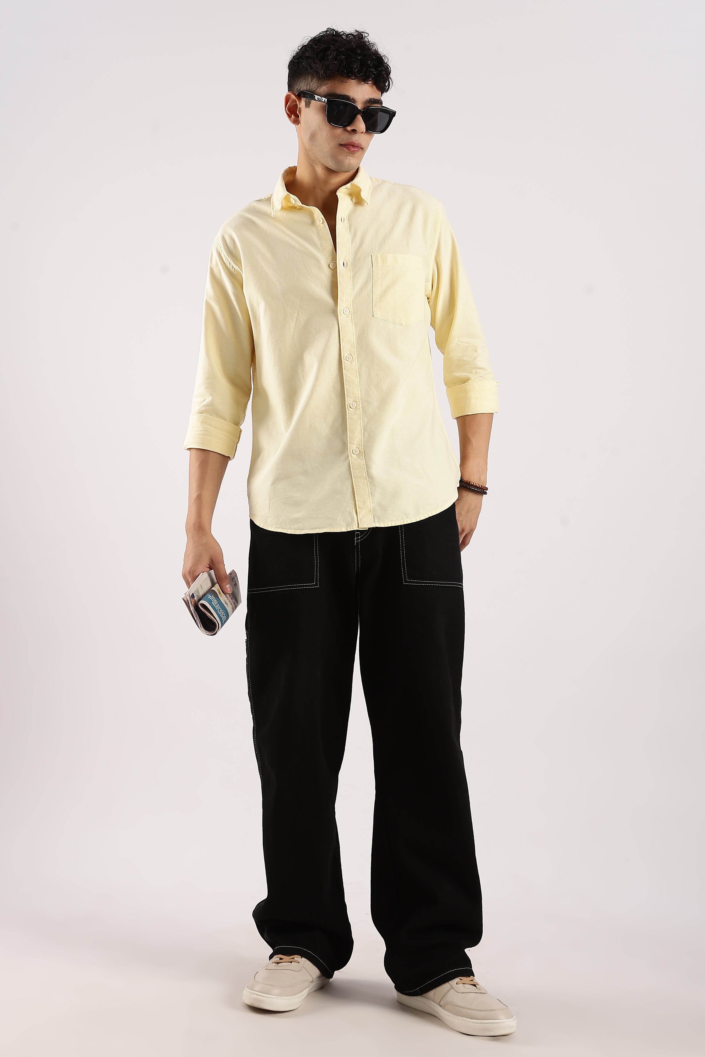 Men Yellow Cotton Oxford Shirt