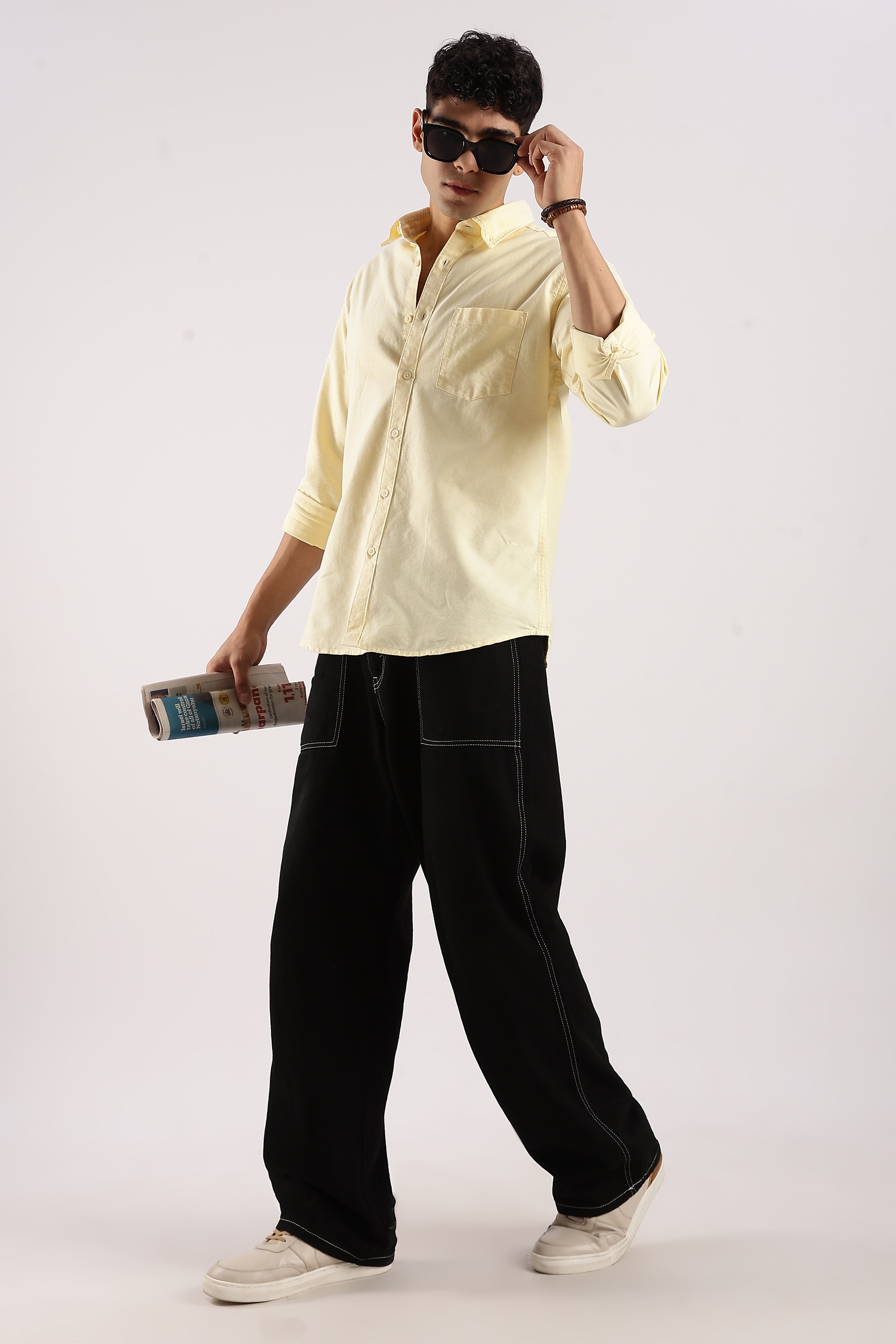 Men Yellow Cotton Oxford Shirt