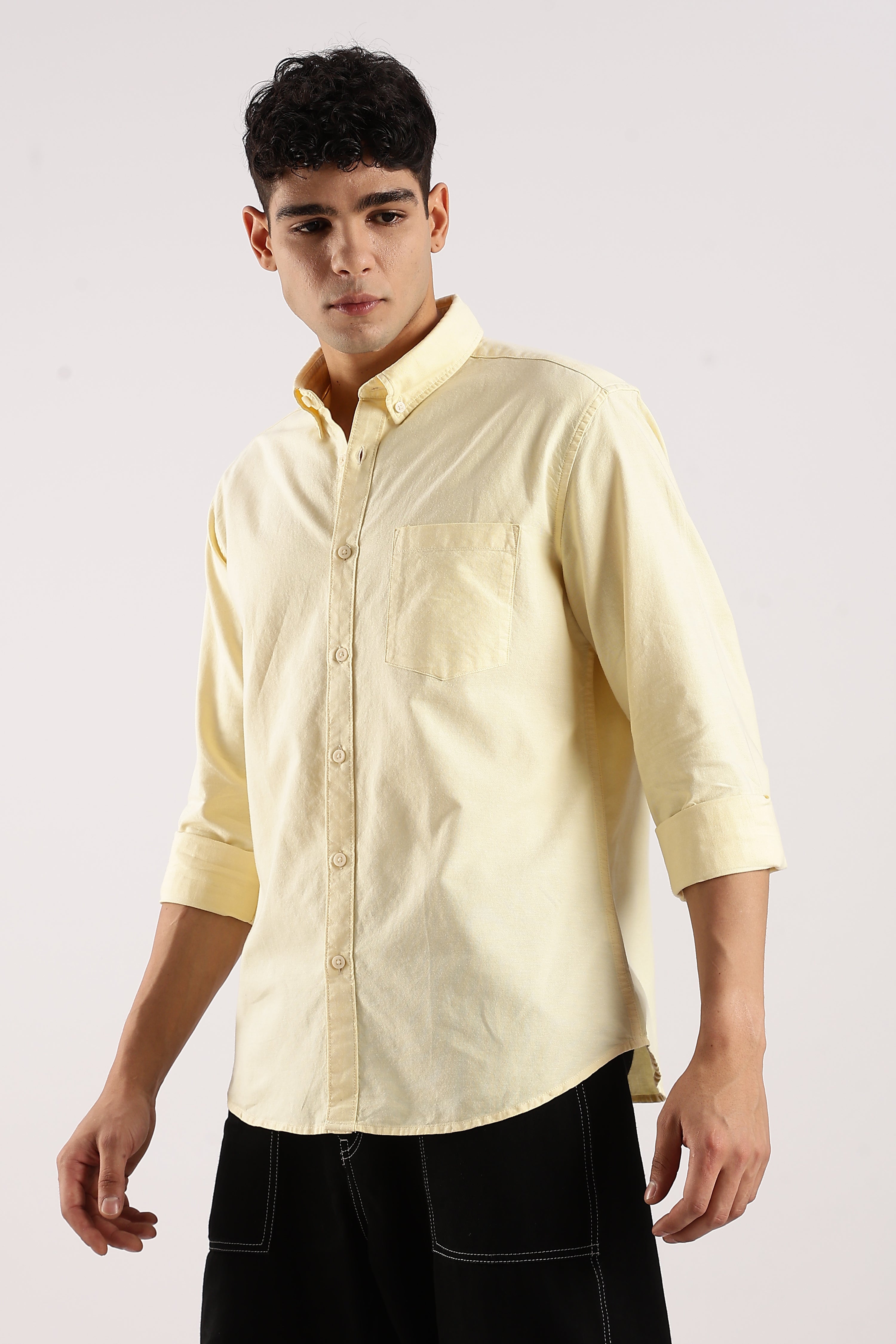 Men Yellow Cotton Oxford Shirt