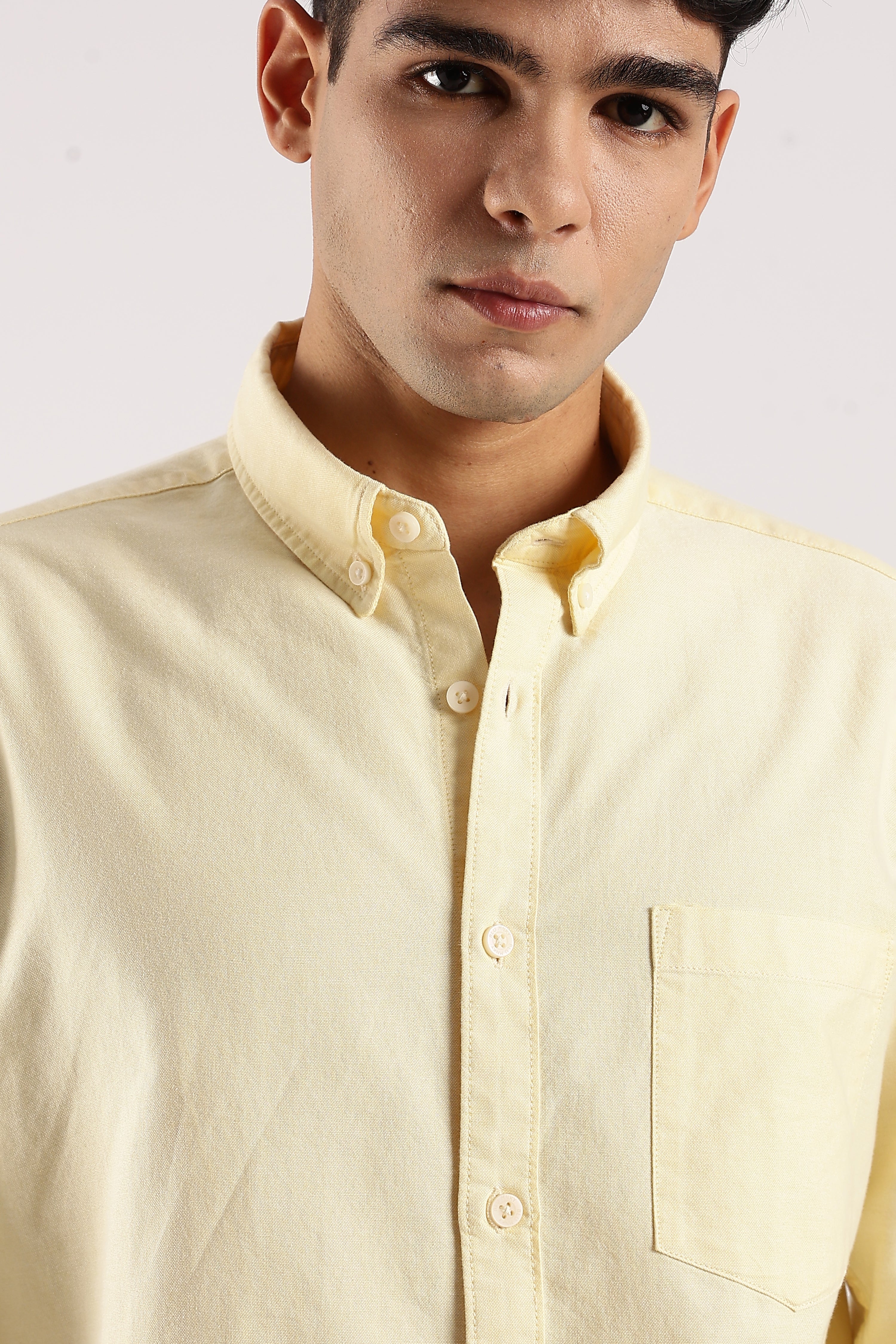 Men Yellow Cotton Oxford Shirt