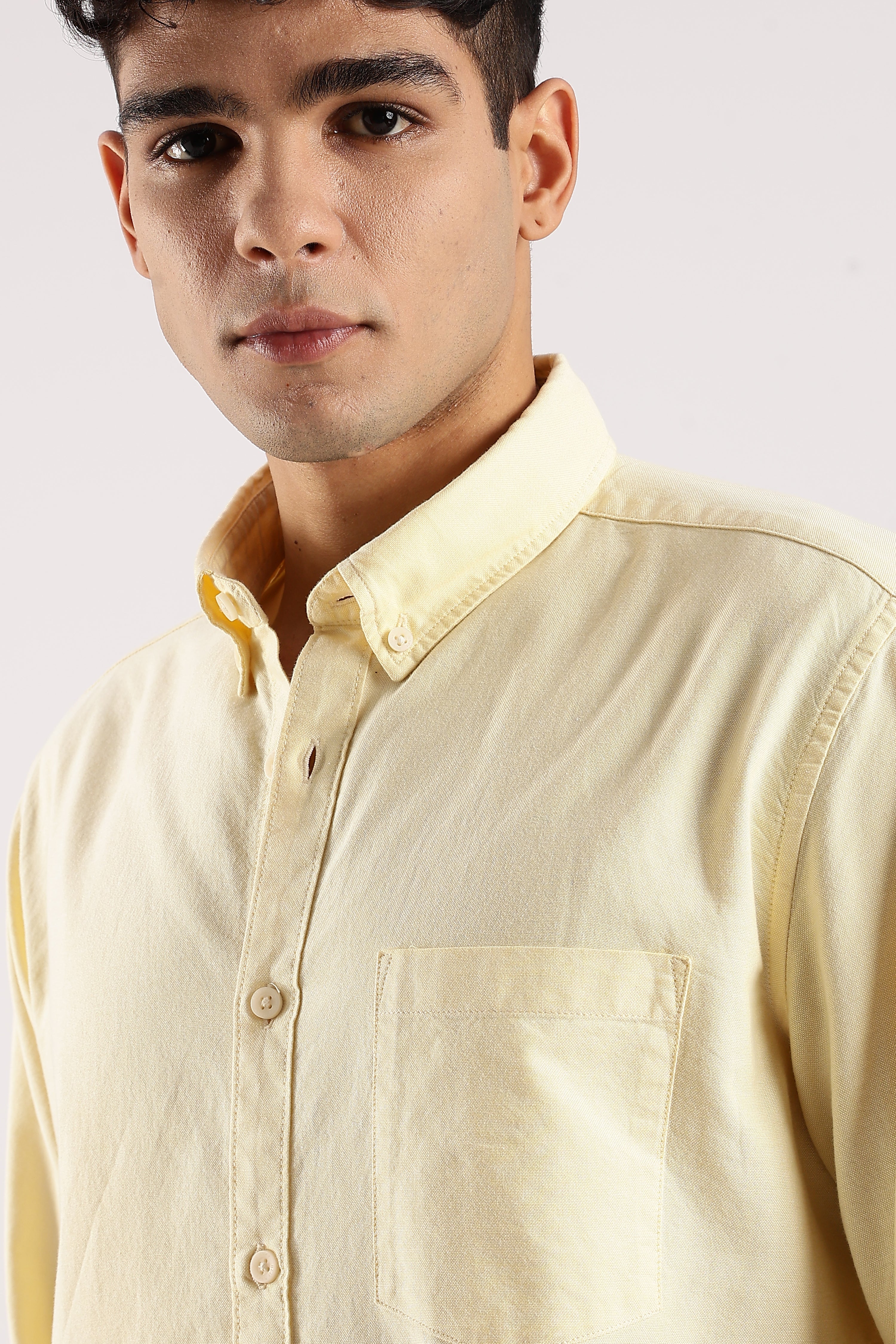 Men Yellow Cotton Oxford Shirt