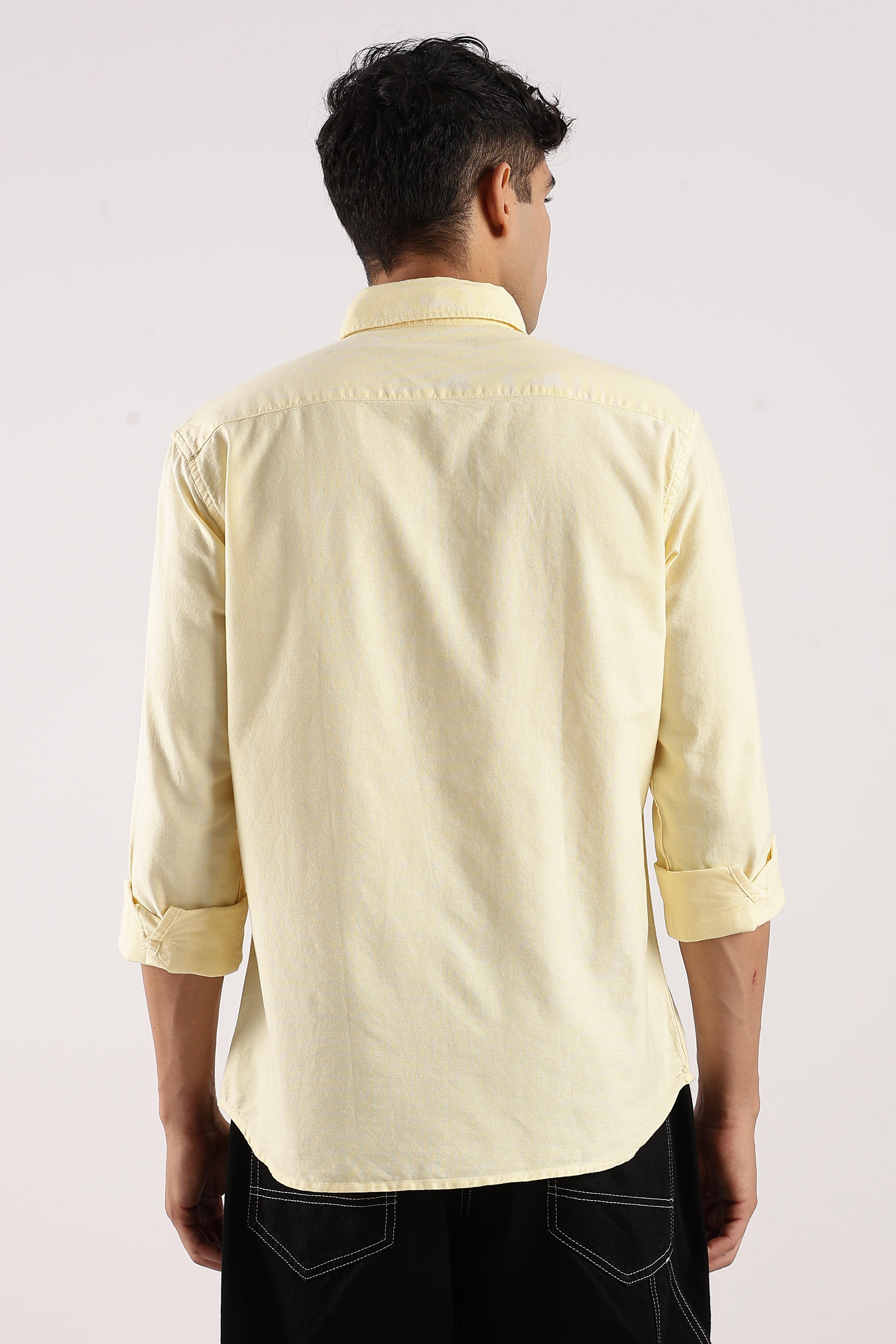 Men Yellow Cotton Oxford Shirt
