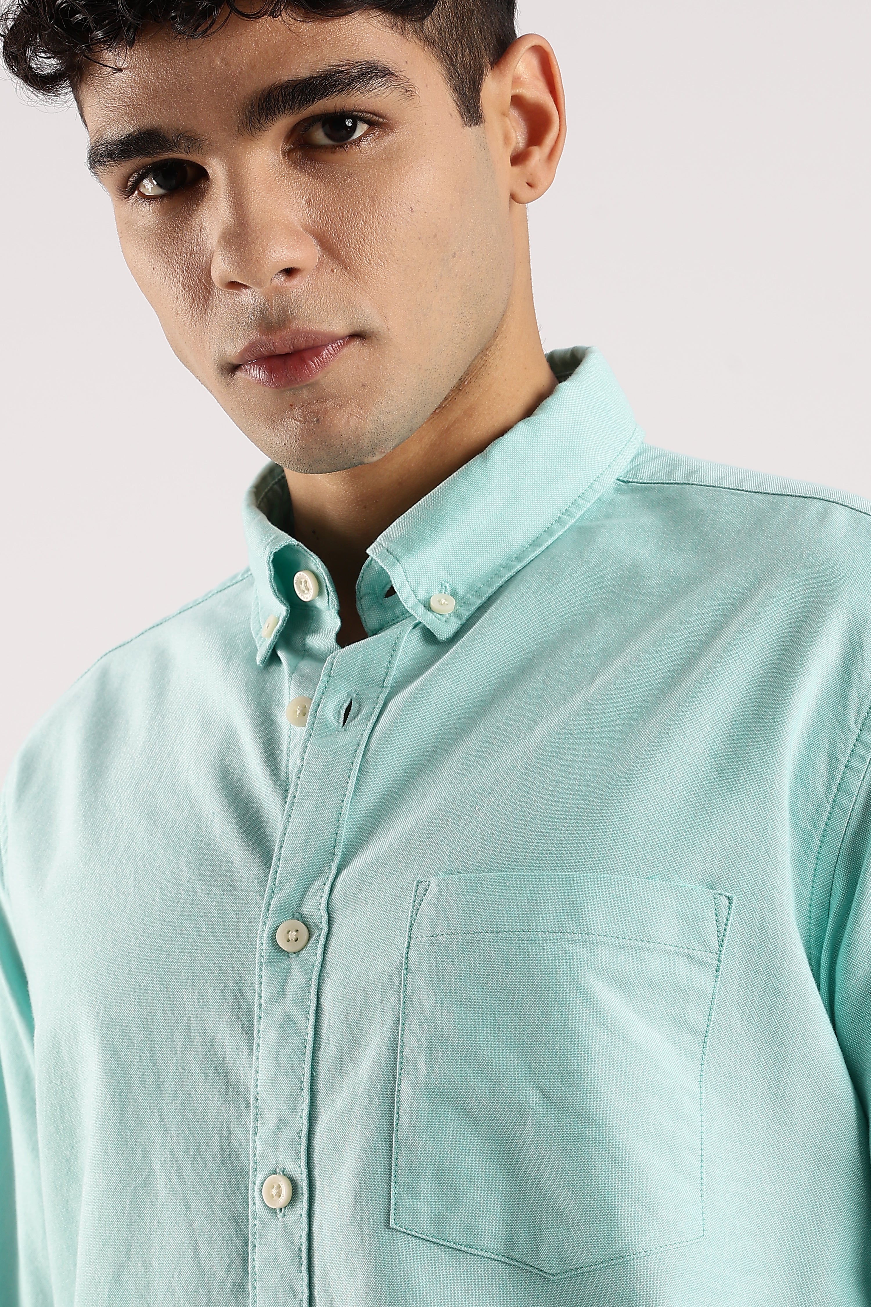 Men Green Cotton Oxford Shirt