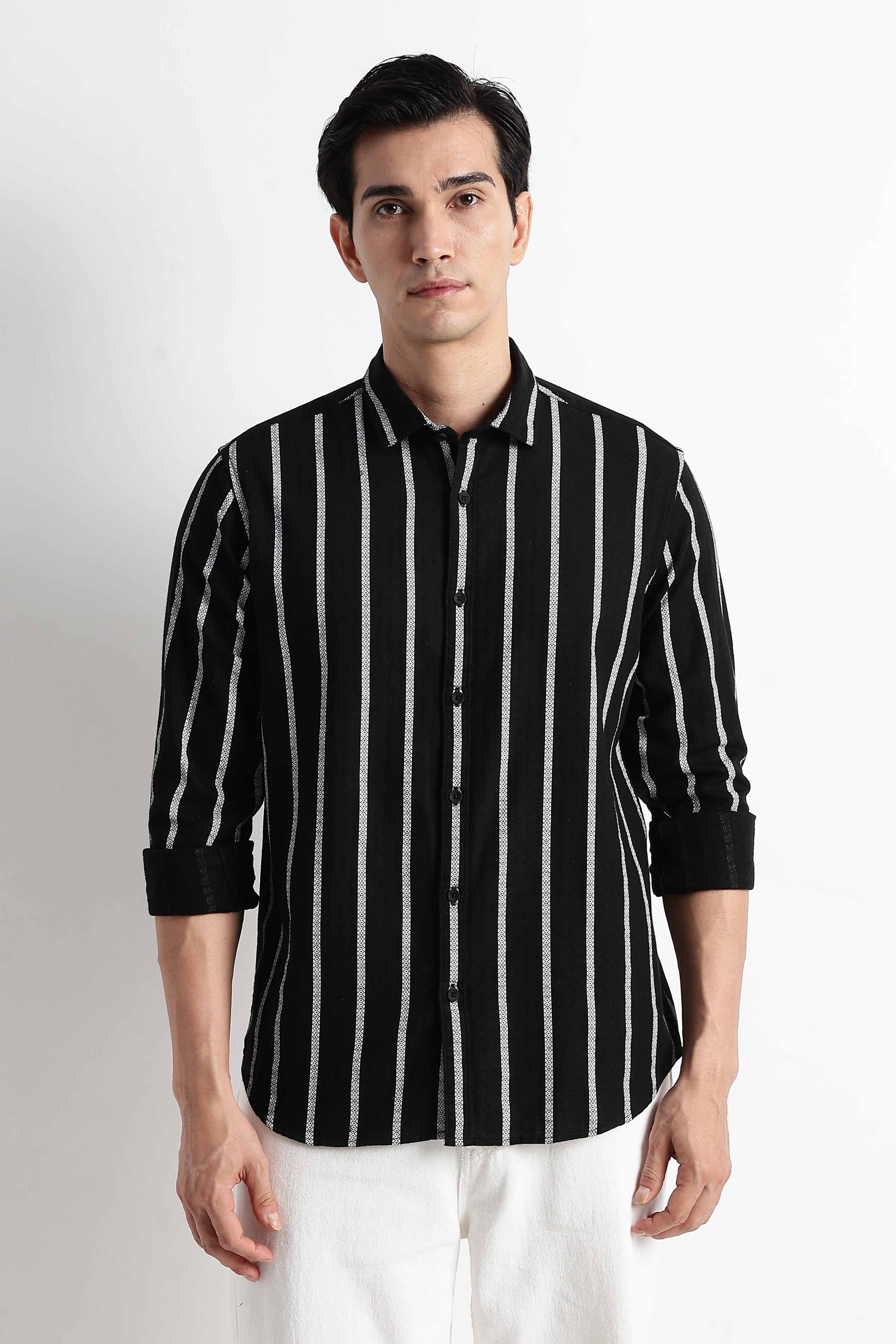 Men Vertical Stripe Textured Shirt