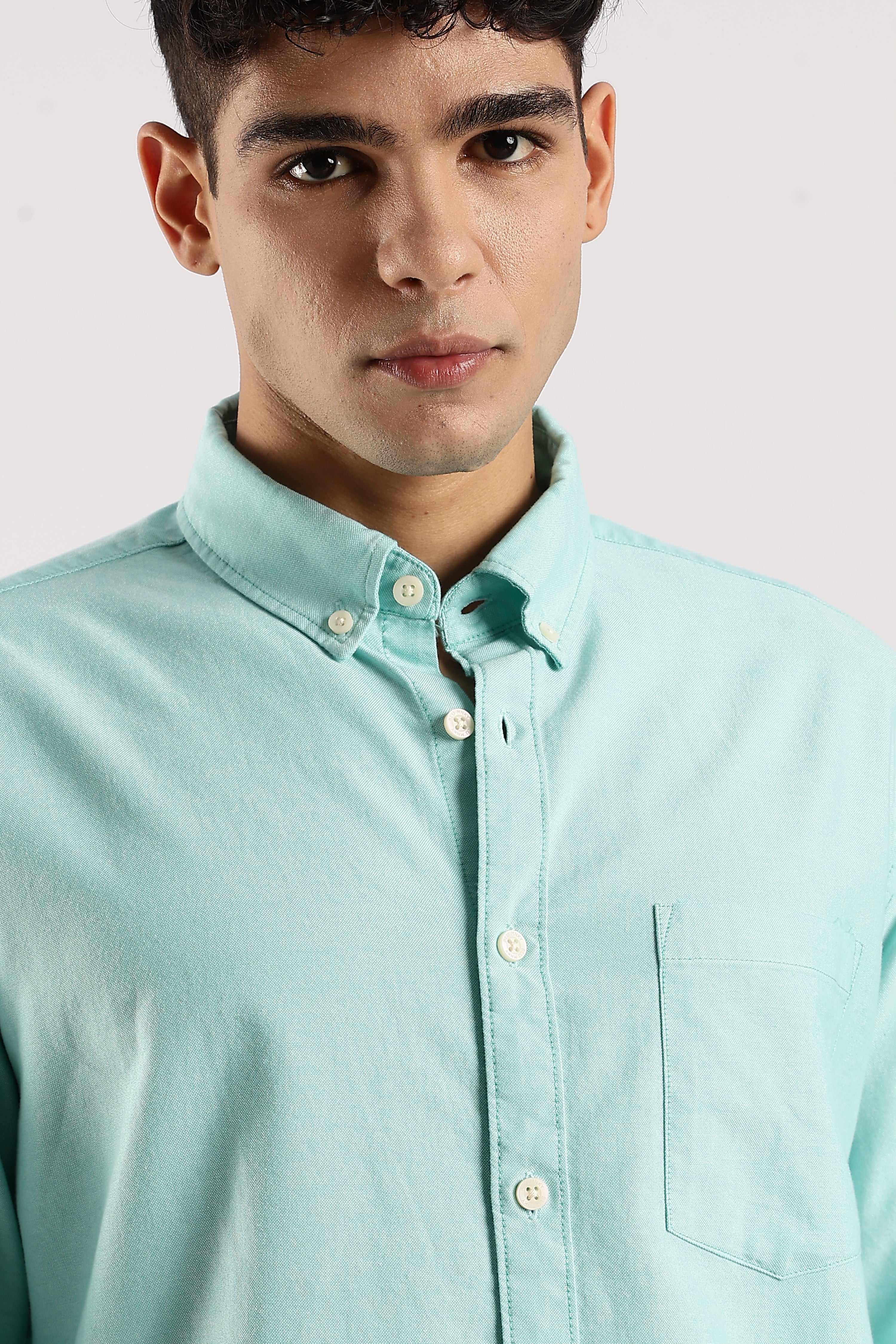 Men Green Cotton Oxford Shirt