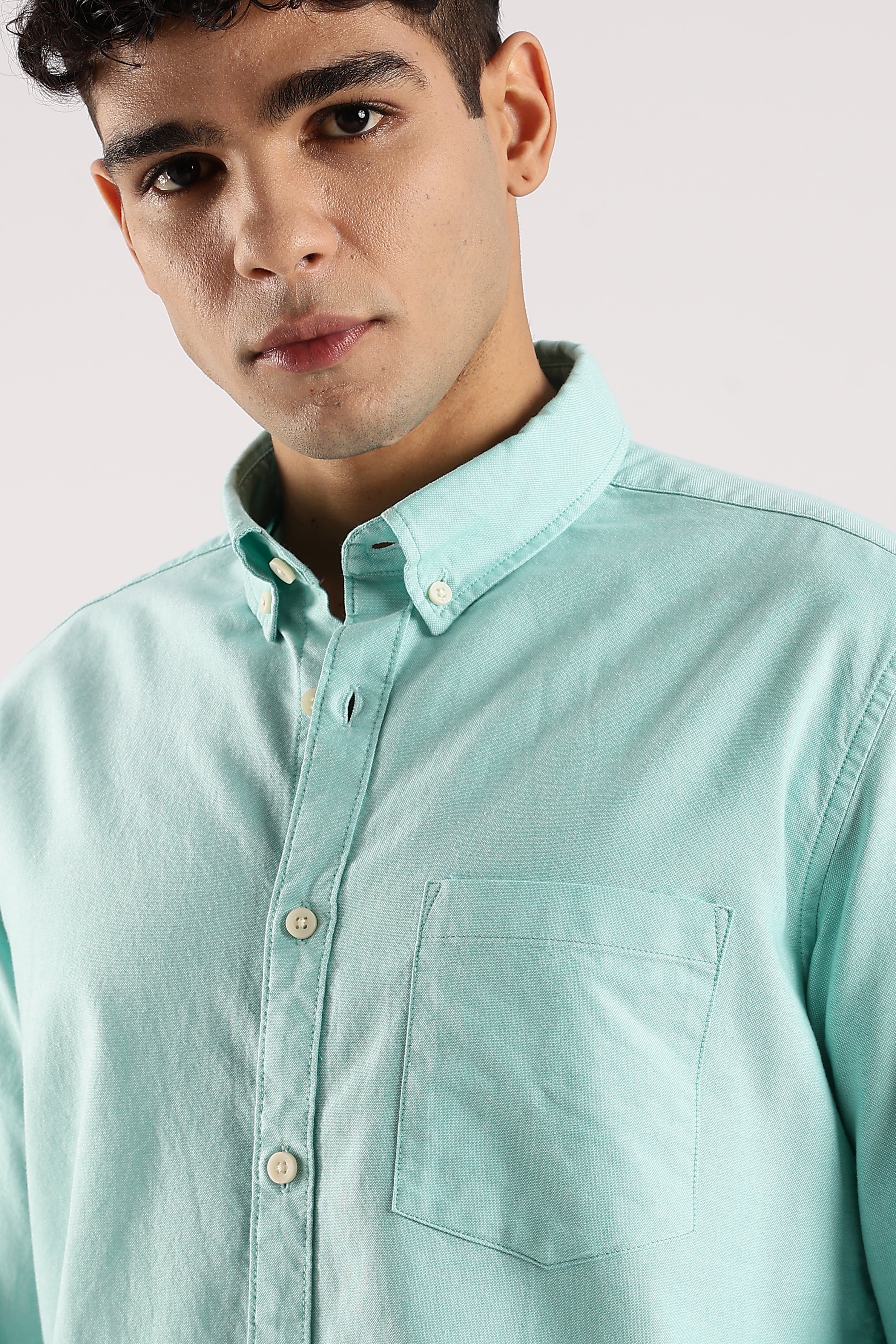 Men Green Cotton Oxford Shirt