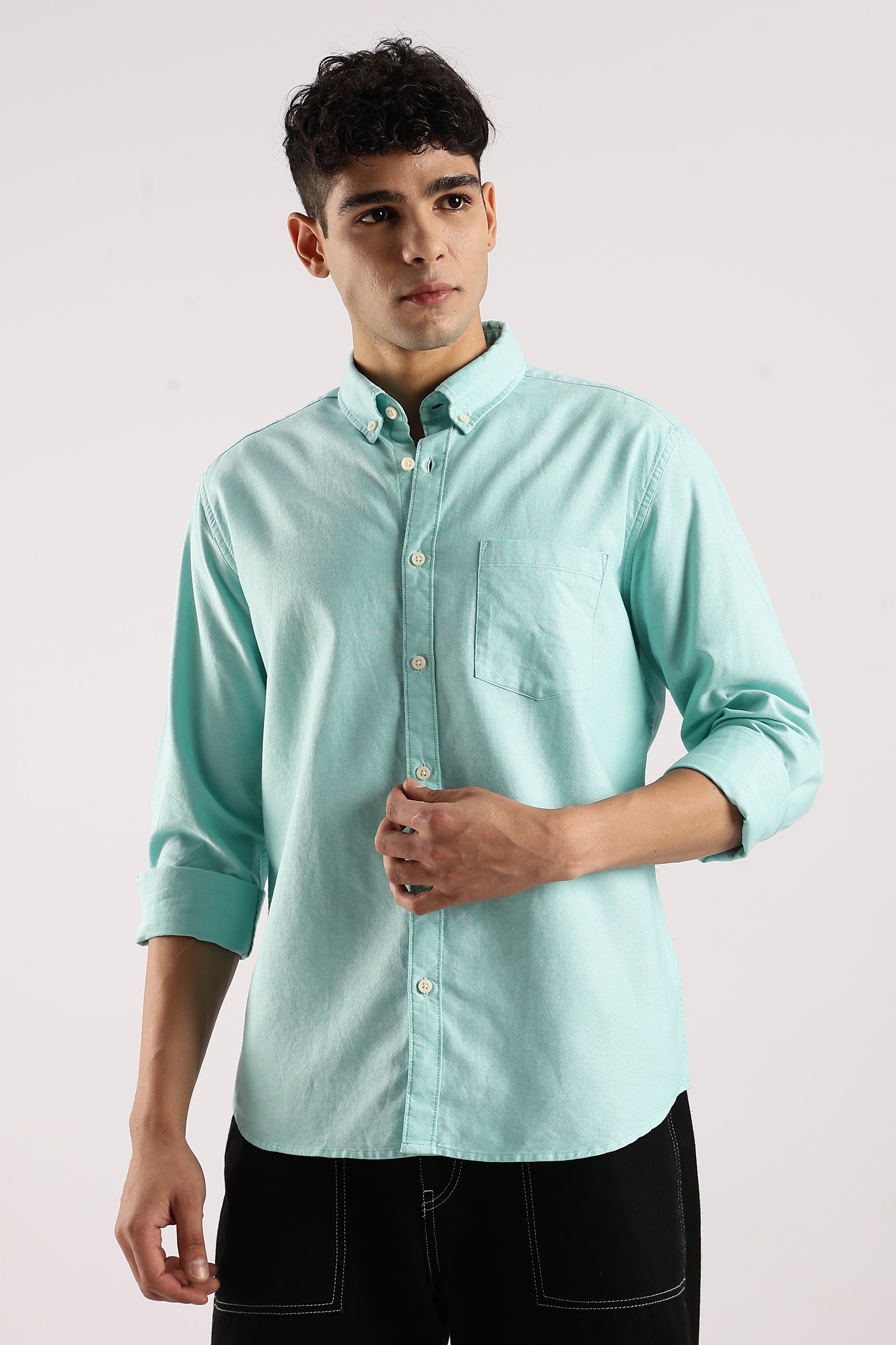 Men Green Cotton Oxford Shirt