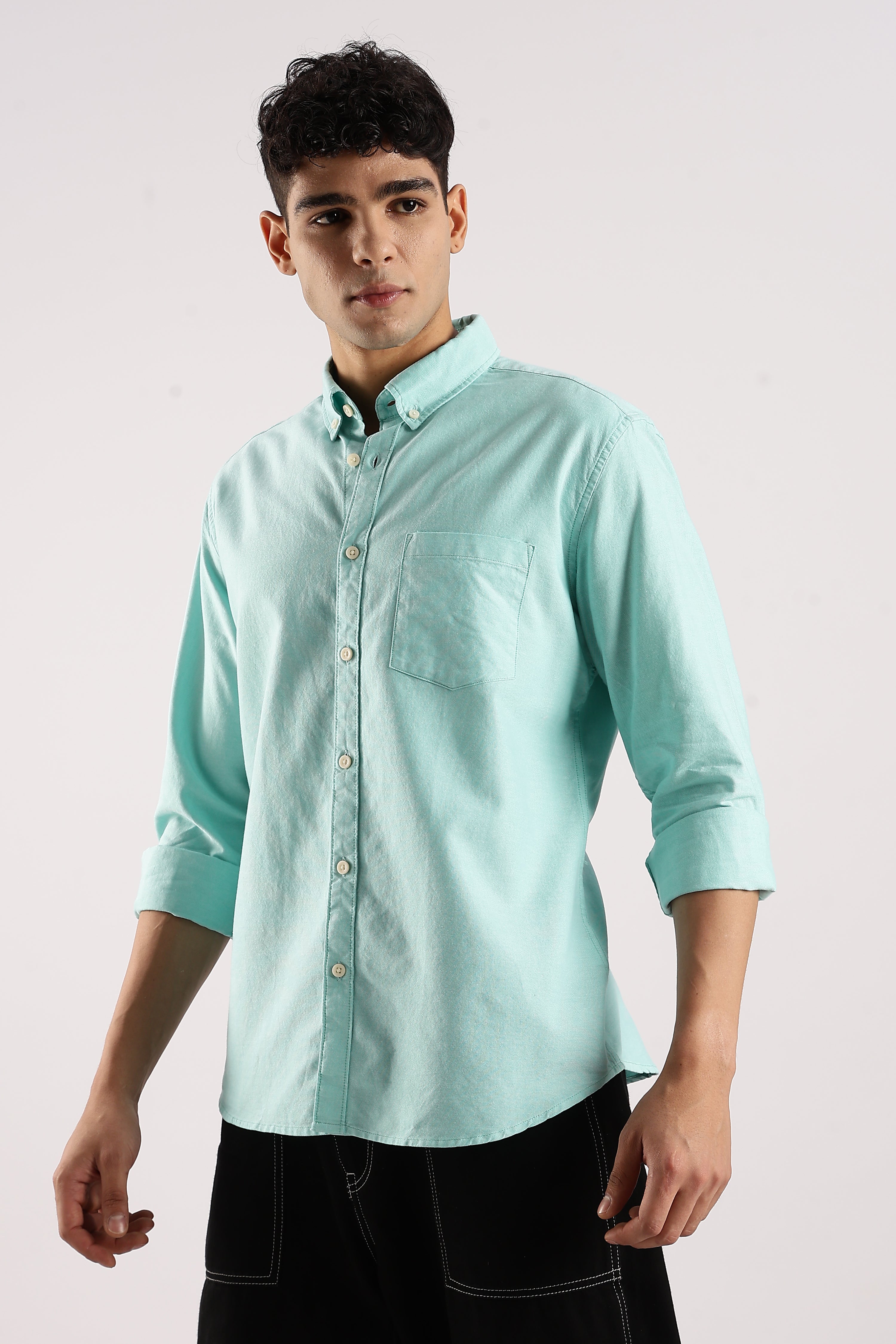 Men Green Cotton Oxford Shirt